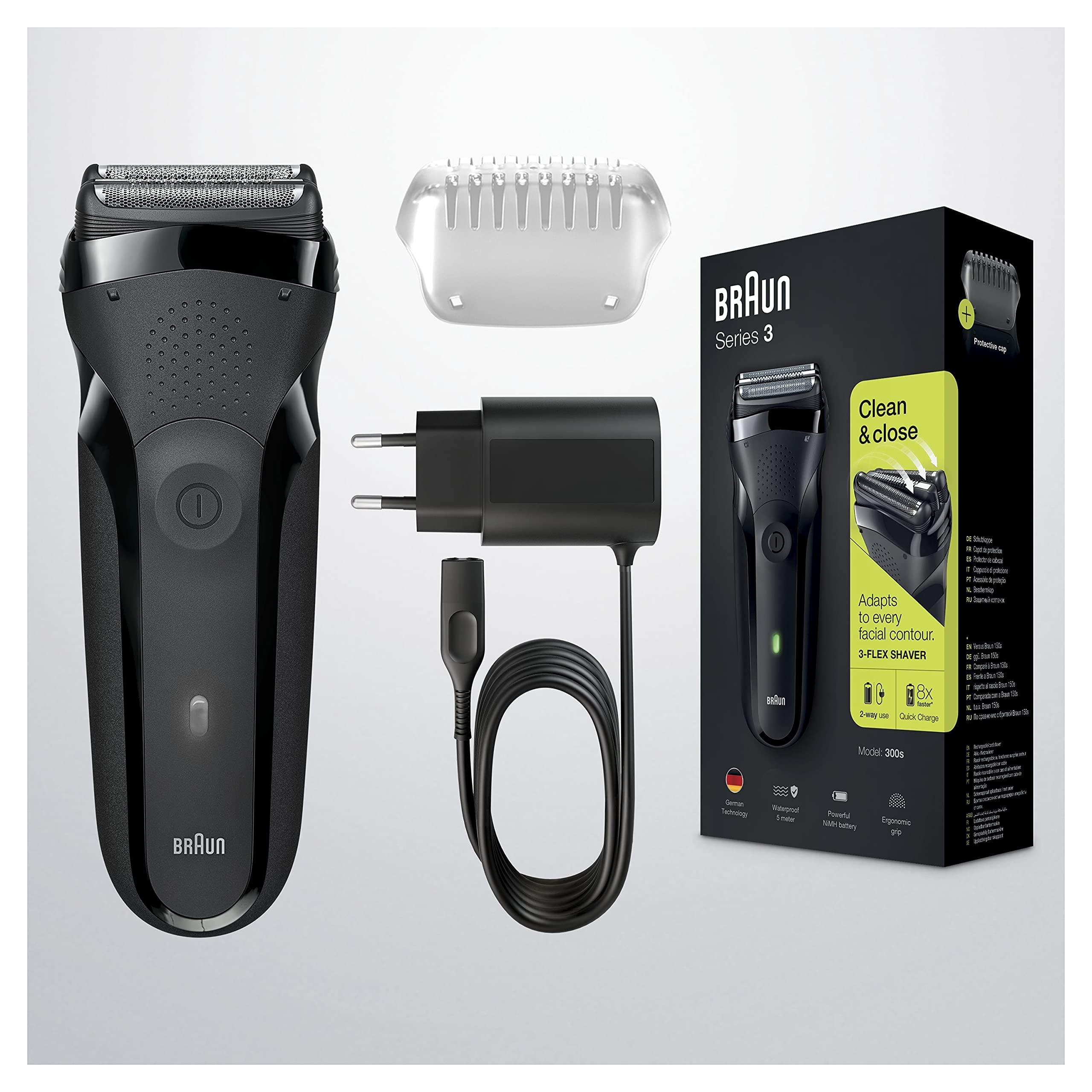 Braun Braun Series 3 Electric Shaver For Men with Precision Beard Trimmer, UK 2 Pin Plug, 300s, Black Razor