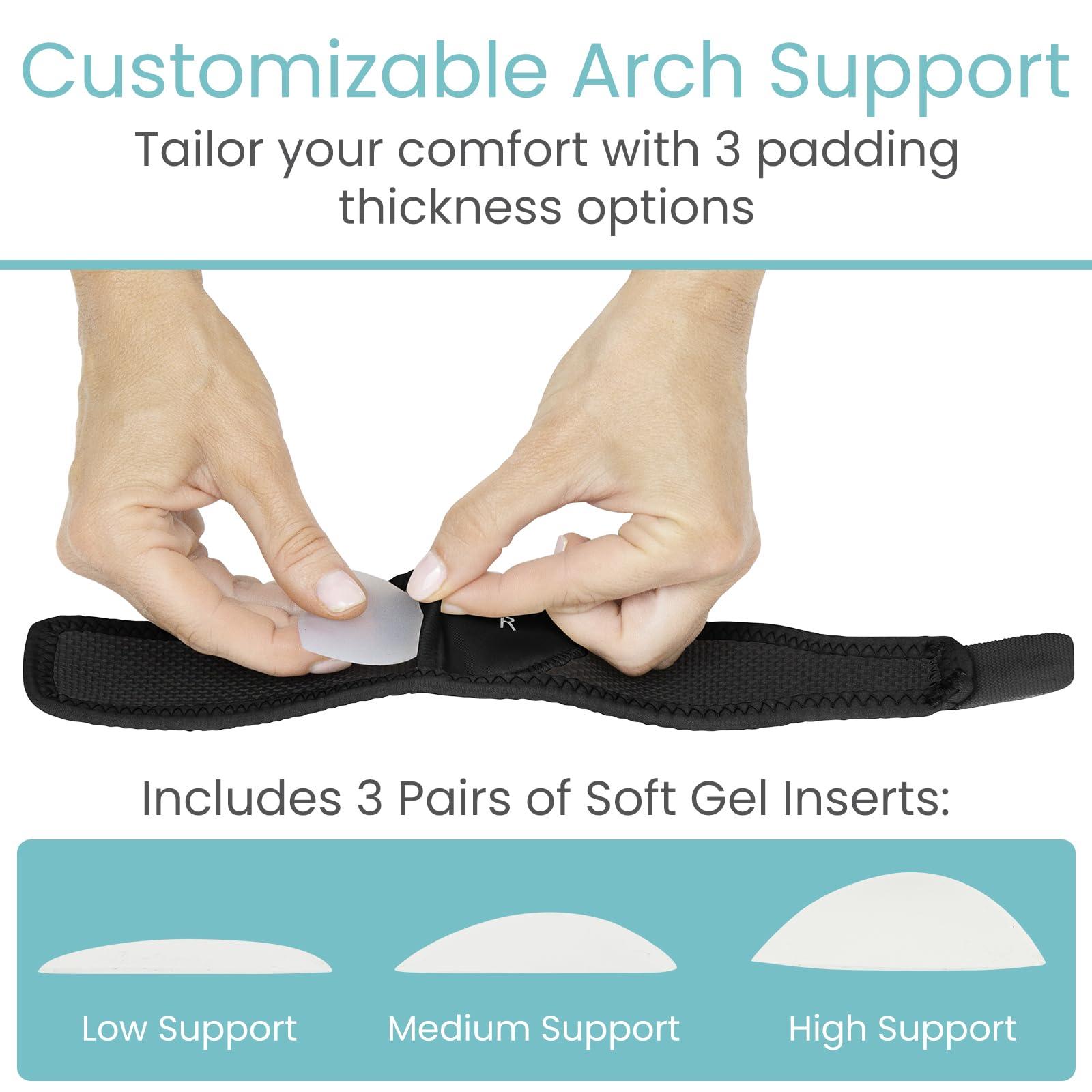 Vive Vive Arch Support Brace (Pair) - Plantar Fasciitis Gel Strap for Men, Woman - Orthotic Compression Support Wrap Aids Foot Pain, High Arches, Flat Feet, Heel Fatigue (Black)
