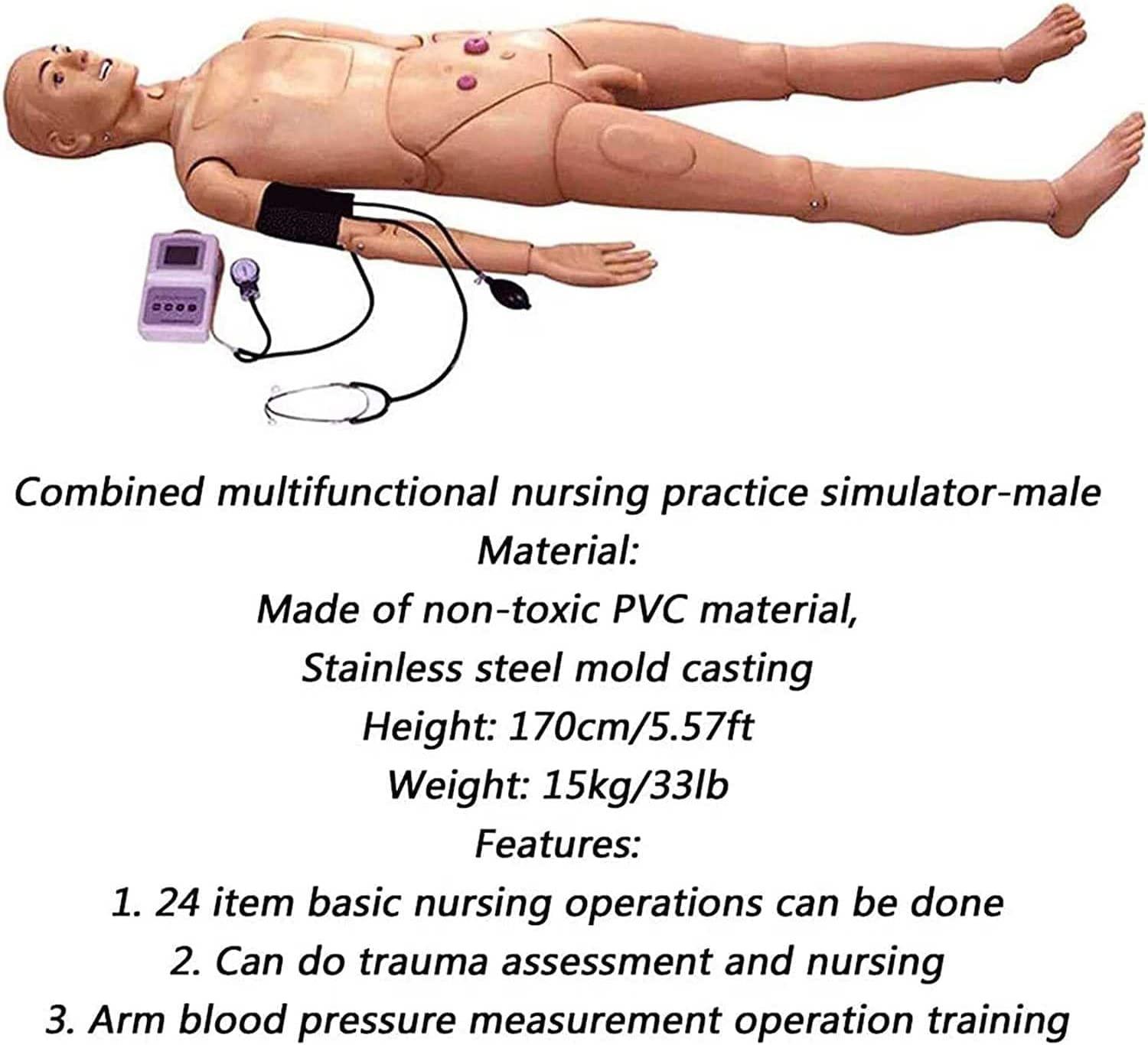 FOVIGUO FOVIGUO Geriatric Patient Care Manikin, Patient Care Manikin with Arm Blood Pressure Measurement for Nursing Medical Training Teaching Medical Supplies