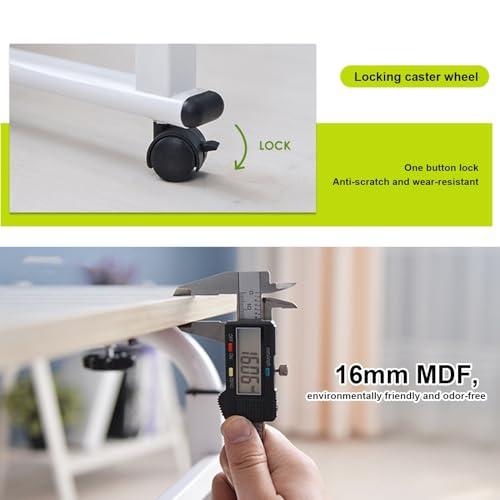 FreshCart Basics Adjustable Overbed Table with Wheels Rolling Bed Table for King Size Bed Frame Mobile Desk with Adjustable Height and Length for Home Use