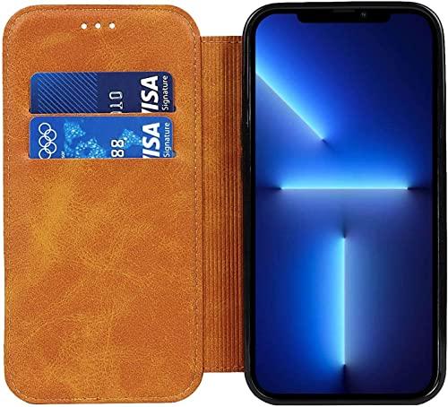 BRART BRART Wallet Case for iPhone 13/13 Pro/13 Pro Max, PU Leather Magnetic Protective Flip Case Cover with Credit Card Slot Viewing Stand Shockproof TPU (Color : Yellow, Size : 13pro max 6.7\")