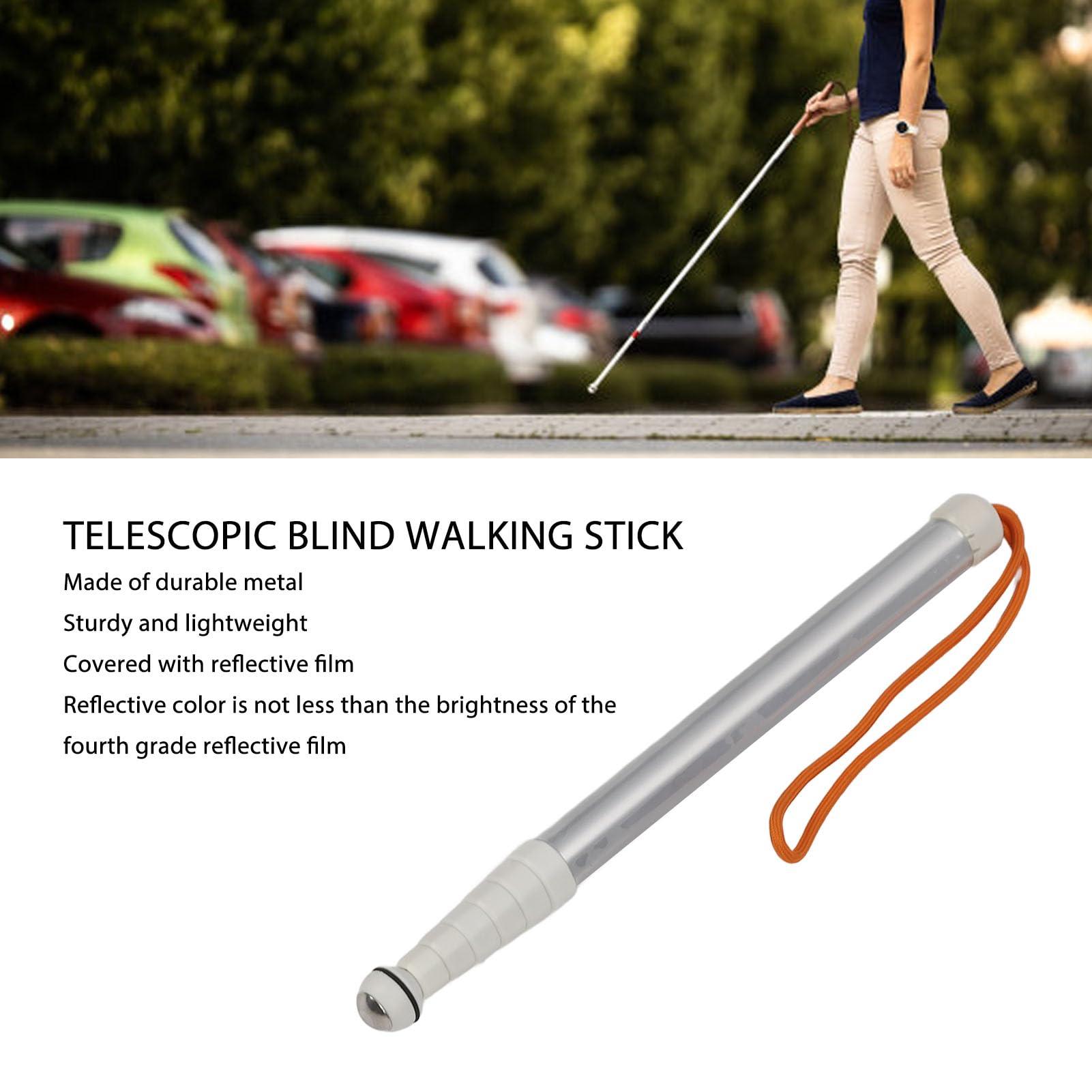 Dpofirs White Blind Cane, Walking Canes, Blind People Gadgets, Telescopic Blind Walking Stick, Anti Slip Shockproof Blind Reflective Guide Cane with Storage Bag