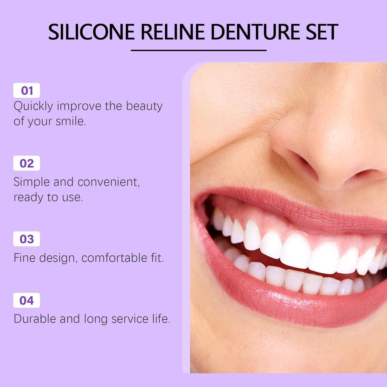 Qklovni Silicone Reline Denture Set, Silicone Denture Set, Silicone Denture Kit, Soft Silicone Denture Reline Kit, Silicone Reline for Perfect fit Dentures (1pcs)