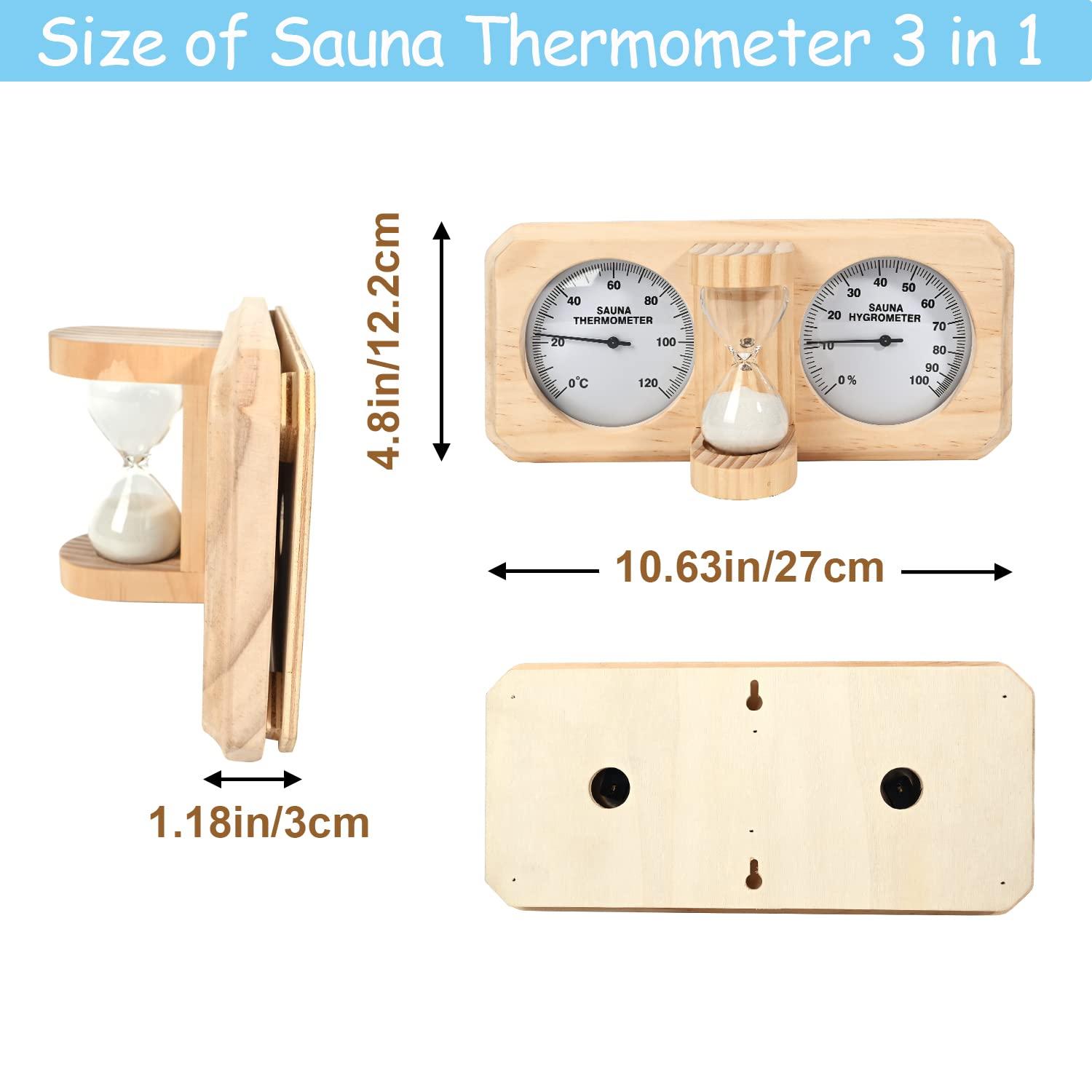 ikare ikare Sauna Thermometer and Hygrometer - 3 in 1 Wooden Sauna 15 Minute Hourglass Sand Timer, Wall-Mounted Sauna Room Accessories
