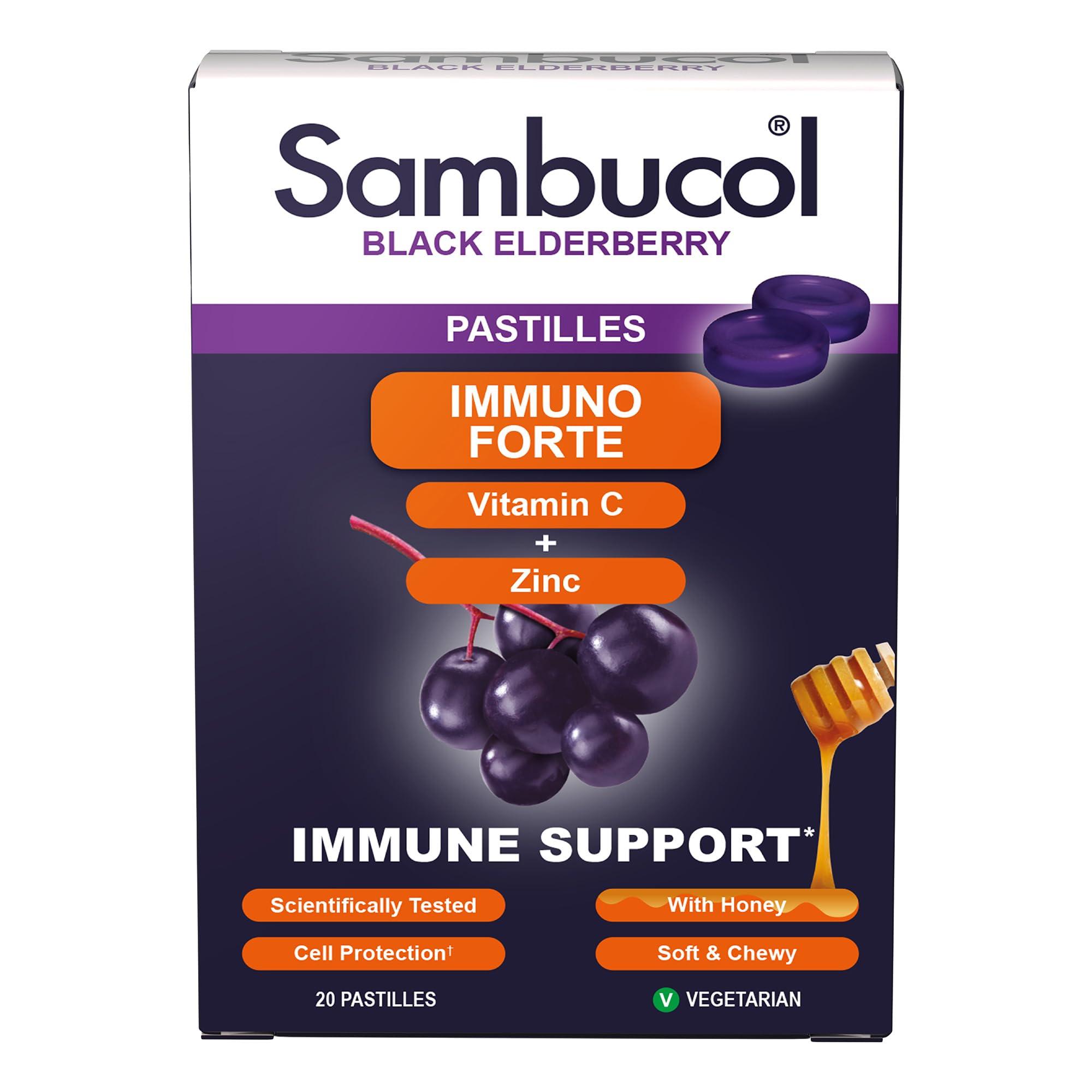 Sambucol Sambucol Natural Black Elderberry Immuno Forte Chewable Pastilles | Vitamin C | Zinc | Immune Support Supplement | 20 pastilles