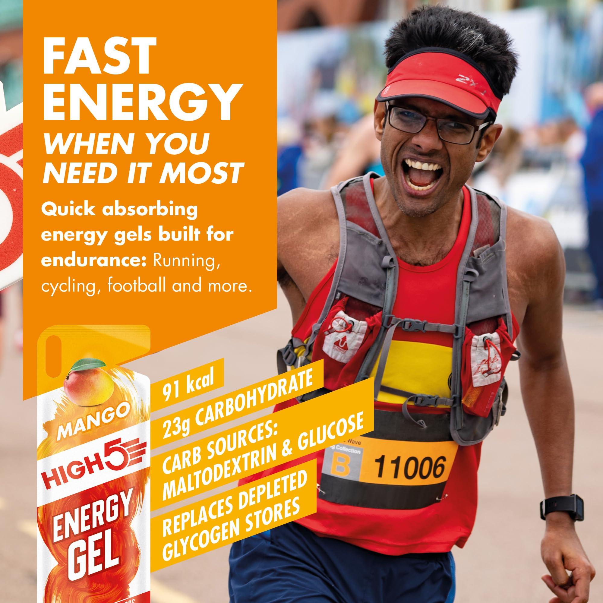HIGH5 HIGH5 Energy Gels - Quick Release Sports Gels to Power Muscles for Peak Performance - Natural Fruit Juice & Caffeine-Free - On The Go Energy Boost for Running, Cycling and Endurance (Mango, 20 x 40g)