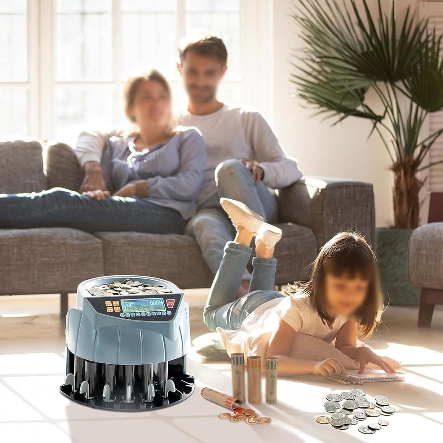 HENLYEN Commercial Coin Counter Machine, Electric Coin Sorter with LED Display, 8 Coin Bins, 216 Units/min and Supports Counting and Sorting, Add and Batch Mode, for Supermarket, Shop, Home, Business.