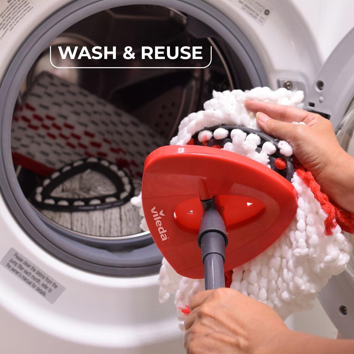 Vileda Vileda Easy Wring & Clean spin mop & bucket set with foot pedal | Vileda |3-Piece Handle 130 cm |Floor mop with spinning wringer | Turbo Refill 100% Microfibre mop head |