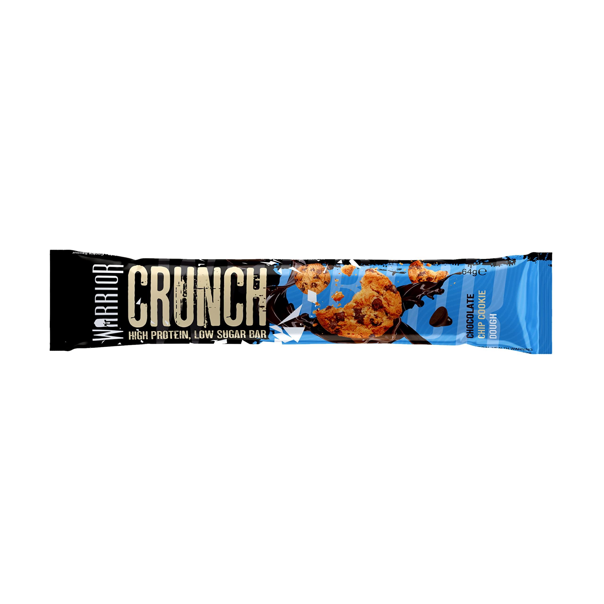 Warrior Warrior Crunch - High Protein Bars - 20g Protein Each Bar - Low Carb, Low Sugar Snack - 12 Pack x 64g (Chocolate Chip Cookie Dough)