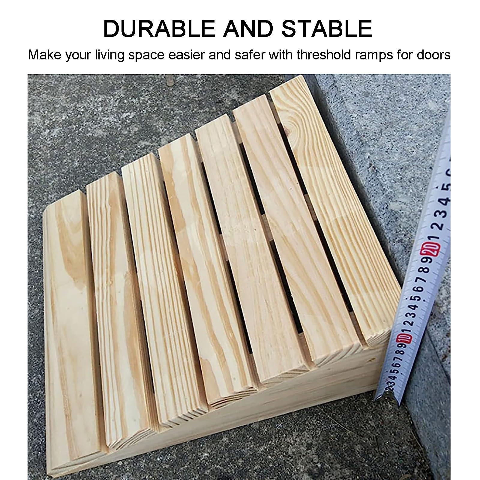 FreshCart Basics Solid Wood Curb Ramps - 7-15 cm Rise Portable Non-Slip Threshold Ramps For Garage, Patio Door Shed, Loading Dock - Driveway Wheelchair Sidewalk Accessory