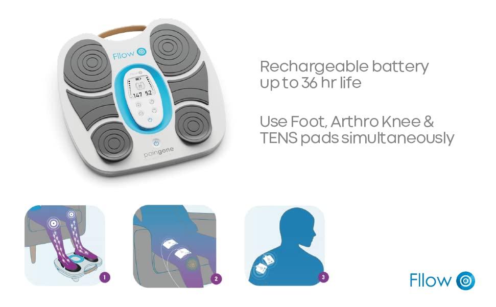 Paingone Paingone Fllow EMS - Blood Circulation Improvement - Legs & Feet - 150 Intensity Levels - Muscle Stimulator Therapy - Remote Control - Relax Muscles & Relieves Pain - Lightweight & Portable