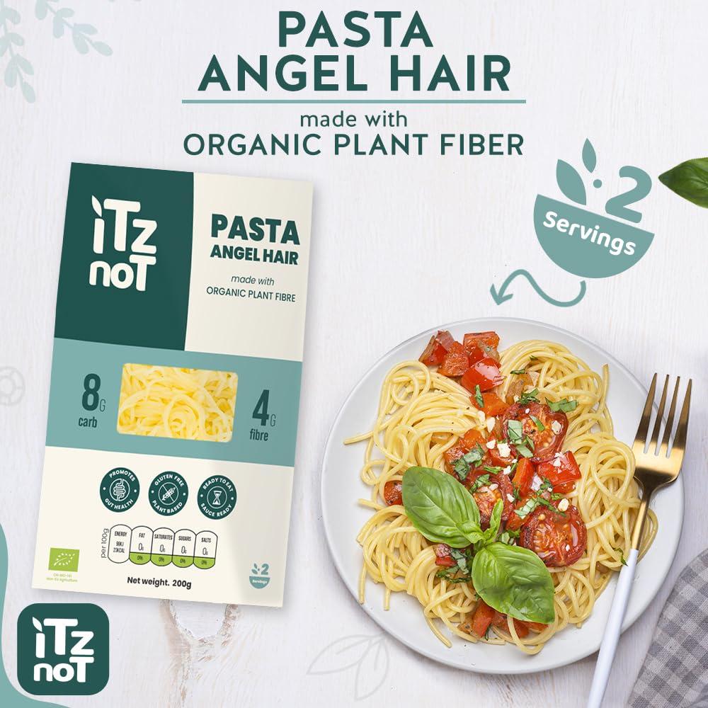 ITZ NOT iTz noT jusT PASTA ANGEL (Pack of 6, 200g Each) Ready cooked, Shirataki, Moyu, Konjac Plant Fibre Pasta, Low Carb, & No Added Preservatives, Healthy, Gluten Free, Gut Health. 100% Natural