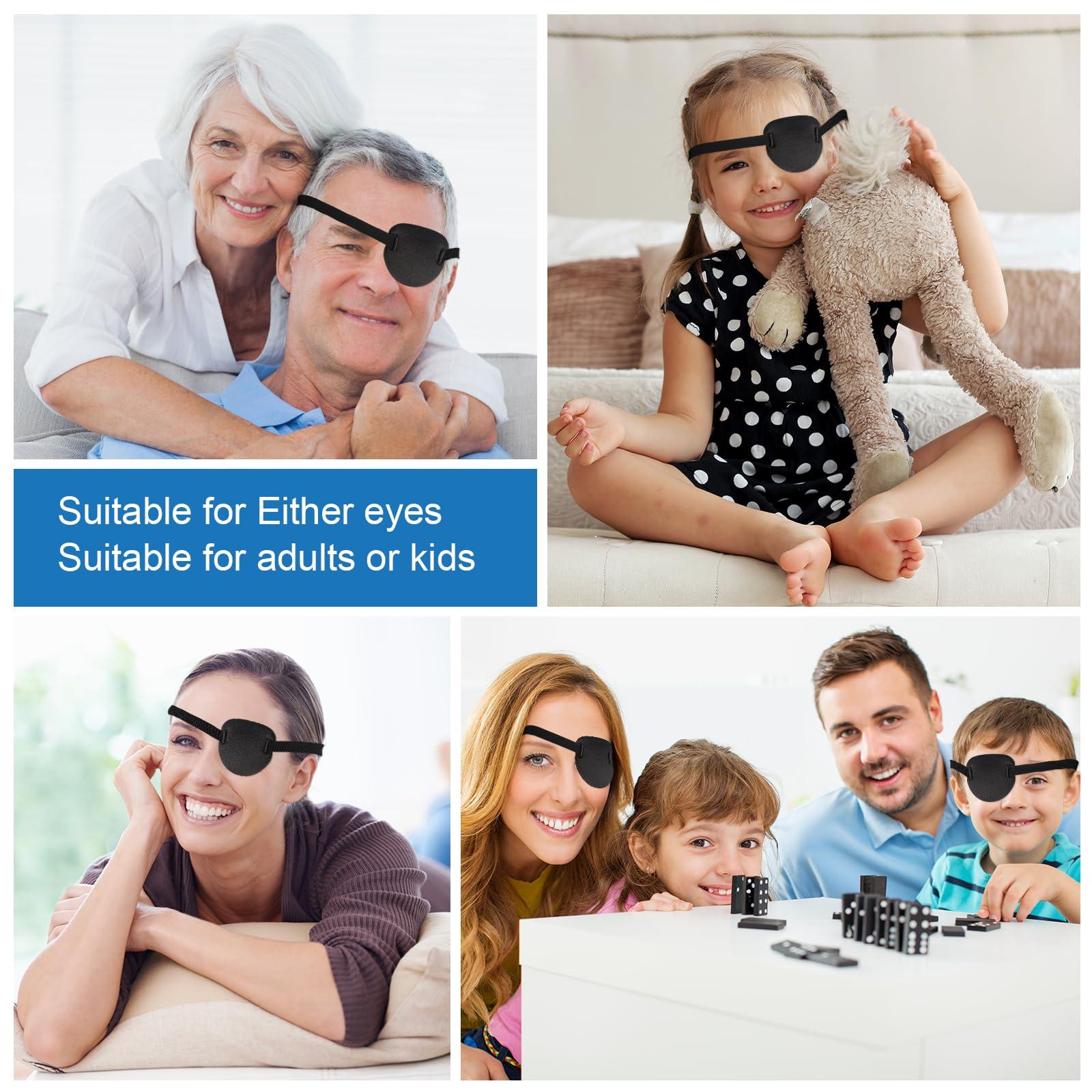 RIKEYO RIKEYO 2 Pcs Eye Patches,Eye Patch for Adults,3D Medical Adjustable Eyepatch for Right or Left Eye,One Eye Cover for Lazy Eye,Pirate Costume(Black)