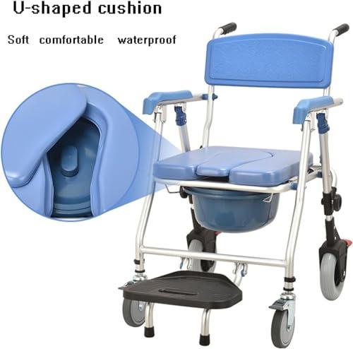 DaoGeSir Rolling Shower Chair with Wheels, Waterproof Wheelchair, Rolling Commode Chair Bedside Commode with Padded Arms, Back and Seat Shower Bath Aid Chair for Elder, Disabled People