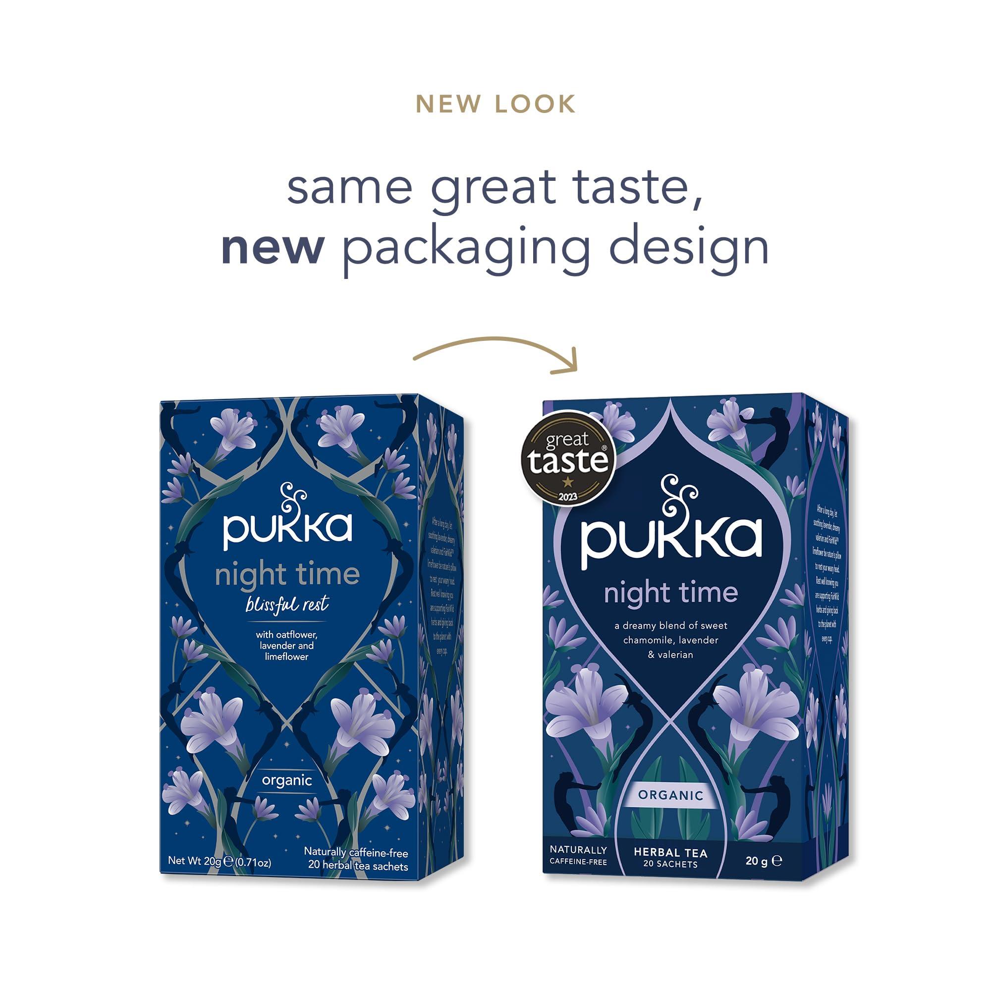 Pukka Herbs Pukka Herbs, Night Time Organic Herbal Sleep Tea Box, Chamomile, Lavender, Oat Flower, & Limeflower, Natural For Bedtime Relaxation, Caffeine Free, 4 Packs, 80 Plant Based Biodegradable Tea Bags