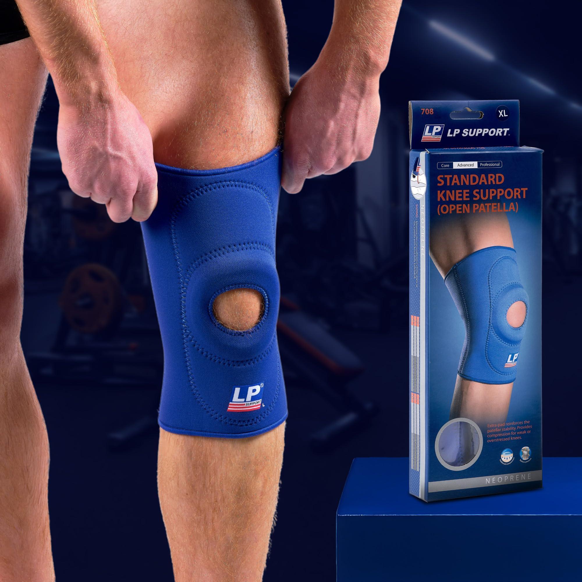 LP SUPPORT LP Open Patella Knee Support, Neoprene Knee Support - Arthritis Pain Relief, Knee Compression Support & Sports Injury Rehabilitation. Blue, XX-Large