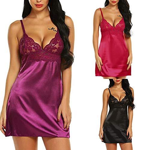 FreshCart Basics Po Neon Lingerie Backless Sleeves Wear Lace Night Dress Fashion Baby Doll Underwear Sexy Bandage Lingerie Bikini Transparent, Hot Pink, XL
