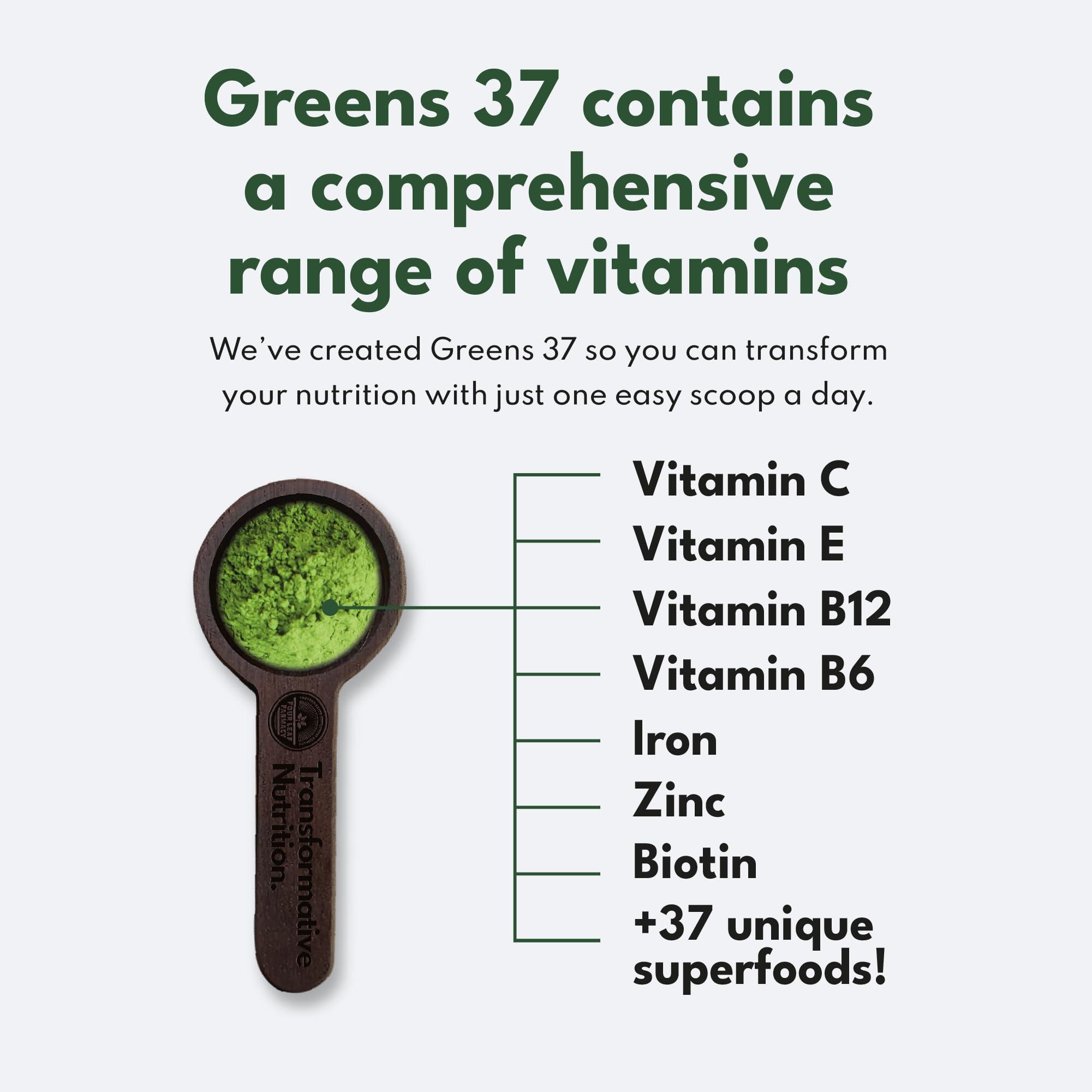 Four Leaf Farmacy Greens Powder - Made in UK with 37 superfoods - 300g High Dosage Servings - Vegan Gluten Free Greens Powder- Daily Vitamins, probiotics for Gut Health - with KSM-66 Ashwagandha and Lions Mane