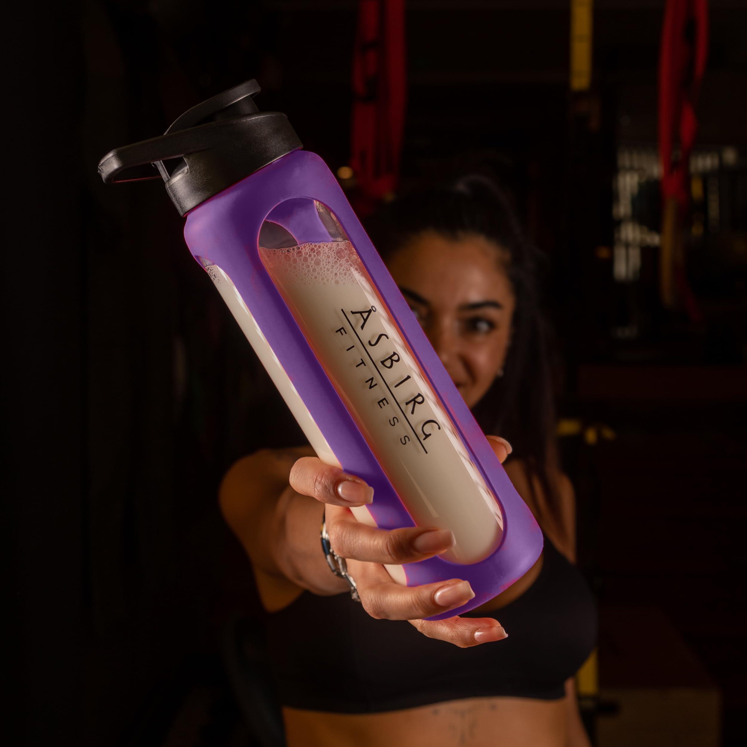 Asbirg Asbirg Fitness | Glass Protein Shaker | Protein Shaker | Drinking Bottle | with Spiral Ball | Pastel Purple