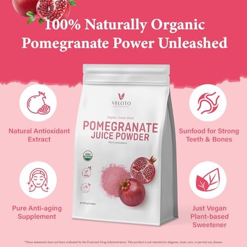 VELOTO Organic Pomegranate Juice Powder, Pure Pomegranate Powder Fruit Freeze Dried Powder, Natural Vitamin C Vegan Sweetener Superfoods for Smoothies, Yogurt & Shake, Gluten Free, Non GMO, 1 lb