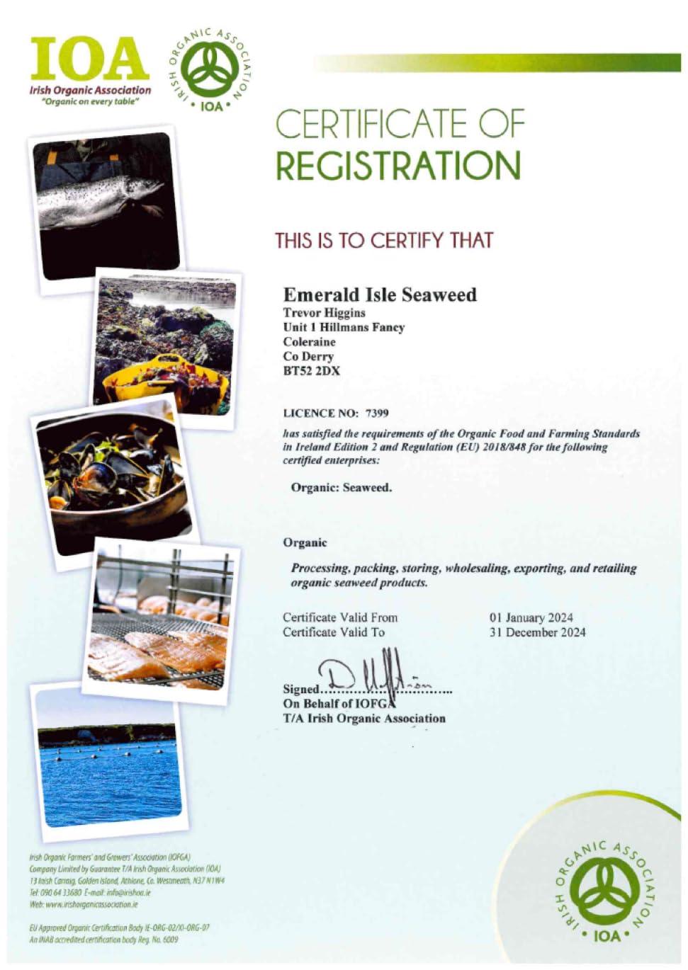 Emerald Isle Organic Irish Seaweed Kelp Seaweed Tablets 500 mg 180 Capsules Certified Organic Harvested in North Atlantic Coast of Ireland