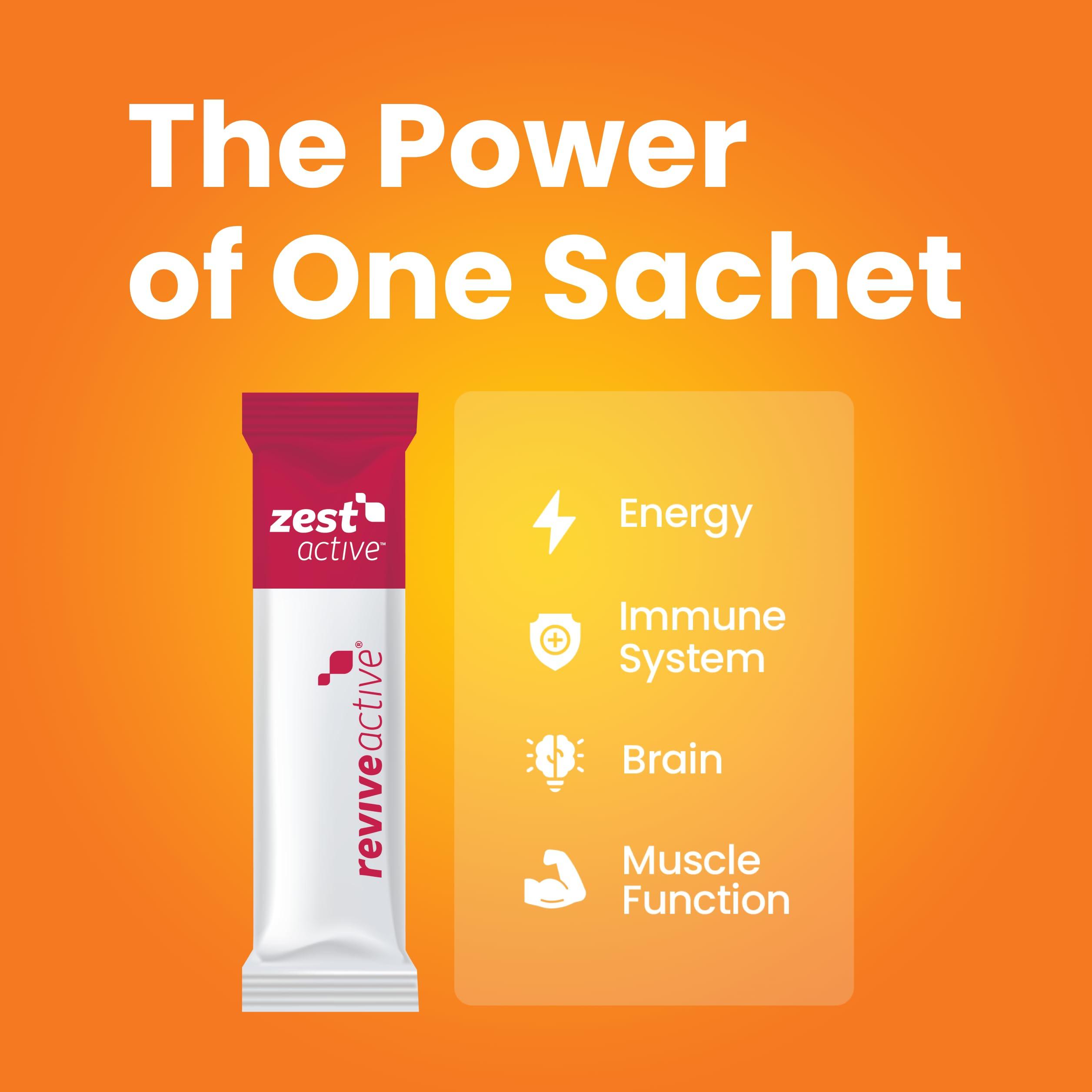 Revive Active Zest Active Super Supplement by Revive Active - Advanced 25 Ingredients in One Daily Sachet - Everyday Boost Supports Energy, Immune System, Brain & Muscle Function - 30 Day Supply