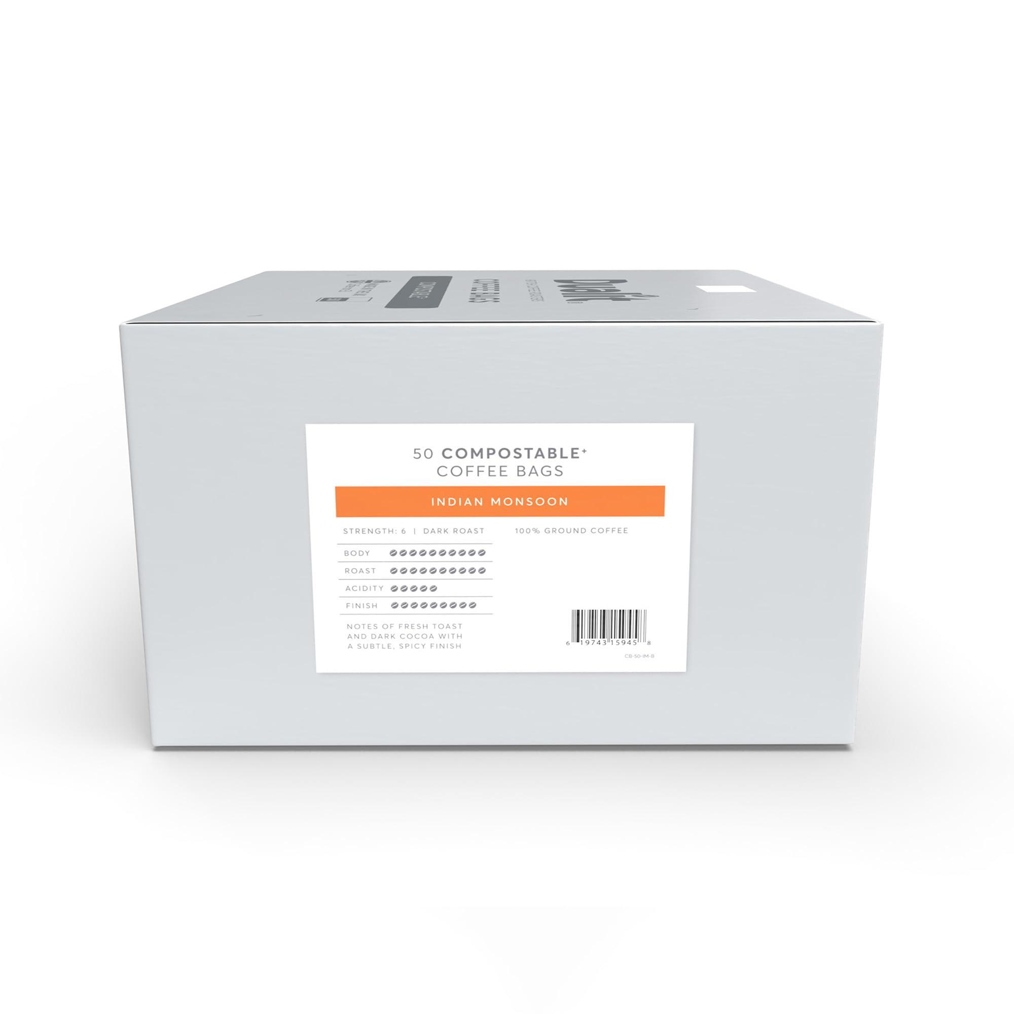 Dualit 50 Premium Indian Monsoon Coffee Bags by Dualit - Compostable Coffee Bag with Recyclable Sachet For Easy, Mess Free Coffee On The Go - Individually Wrapped for Freshness - Indian Monsoon