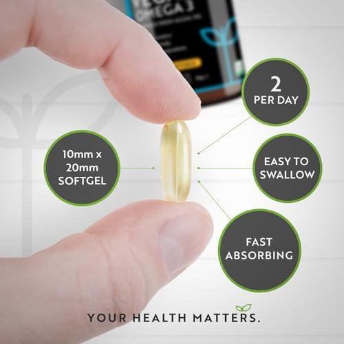 Nutravita Vegan High Strength Omega 3 2000mg Soft Gels - 600mg DHA & 300mg EPA per Serving - Plant-Based Omega 3 Softgels Derived from Sustainable Algal Oil - 60 Vegan Softgels - Made in The UK by Nutravita