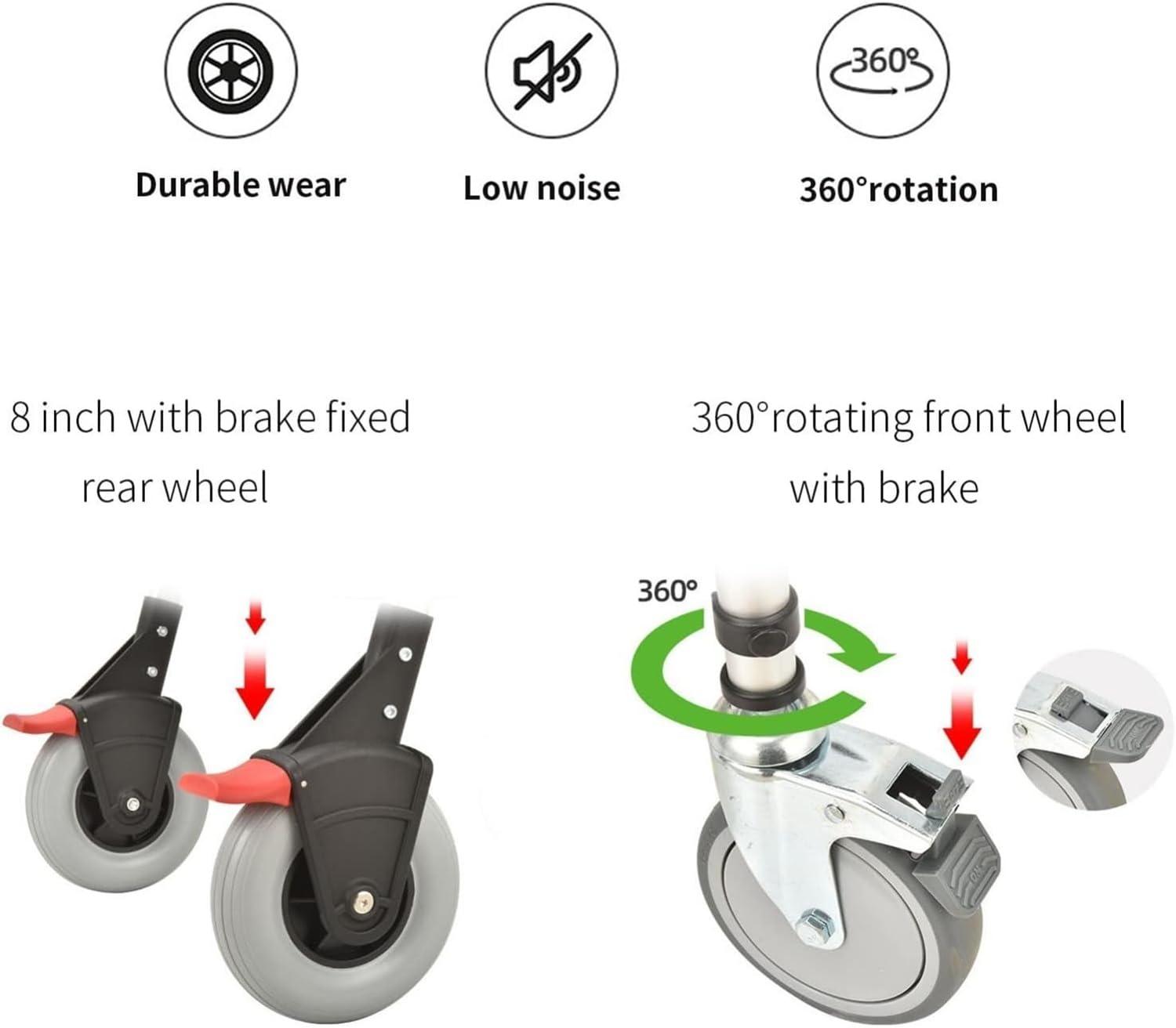 DaoGeSir Rolling Shower Chair with Wheels, Waterproof Wheelchair, Rolling Commode Chair Bedside Commode with Padded Arms, Back and Seat Shower Bath Aid Chair for Elder, Disabled People