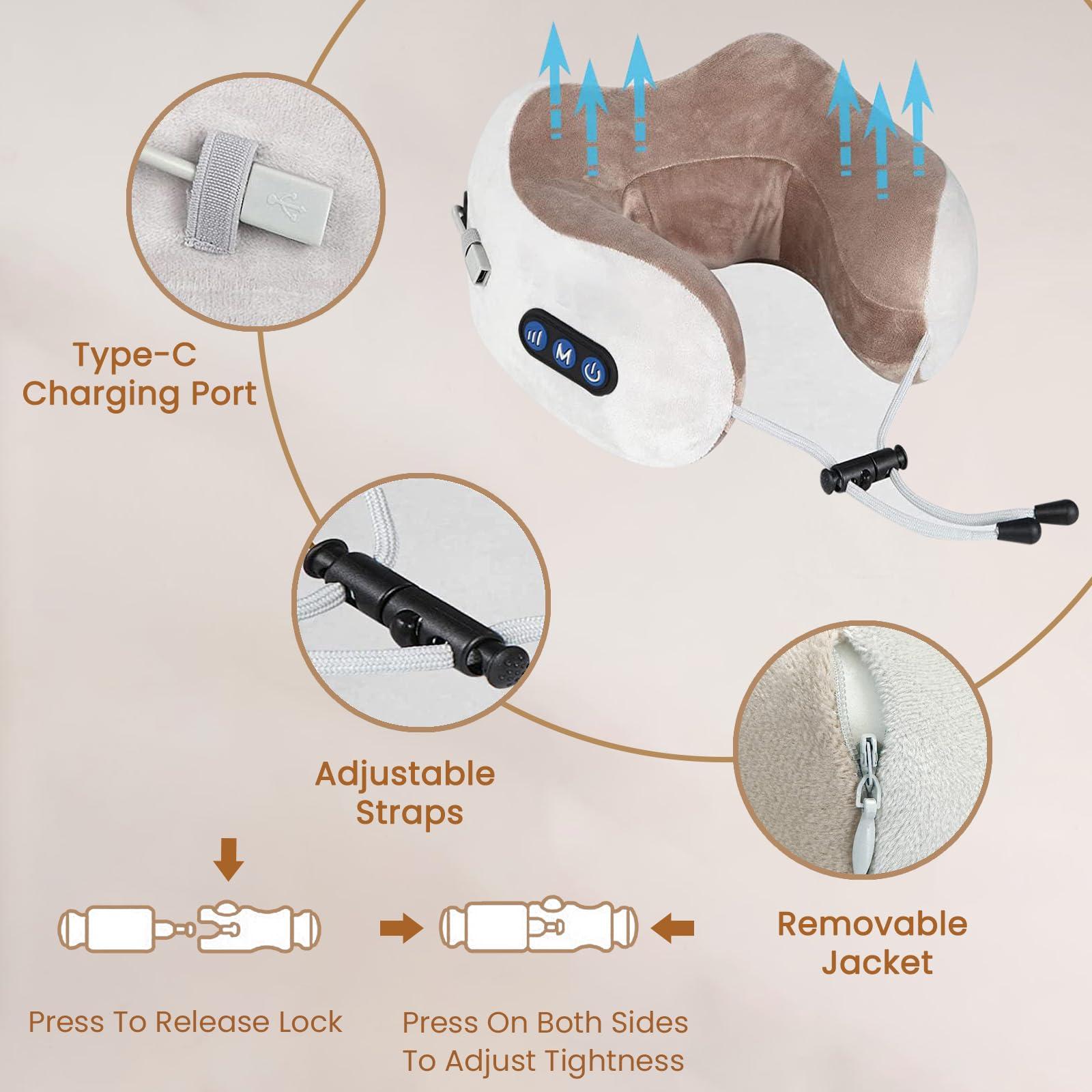 XTRWHZ Neck Massager, Snap-On Neck Massagers Travel U-Shaped Pillow Electric Neck Massage Pillow with 3 Strengths and 3 Modes Deep Tissue Kneading Neck Massager for Neck Pain, for Home and Office