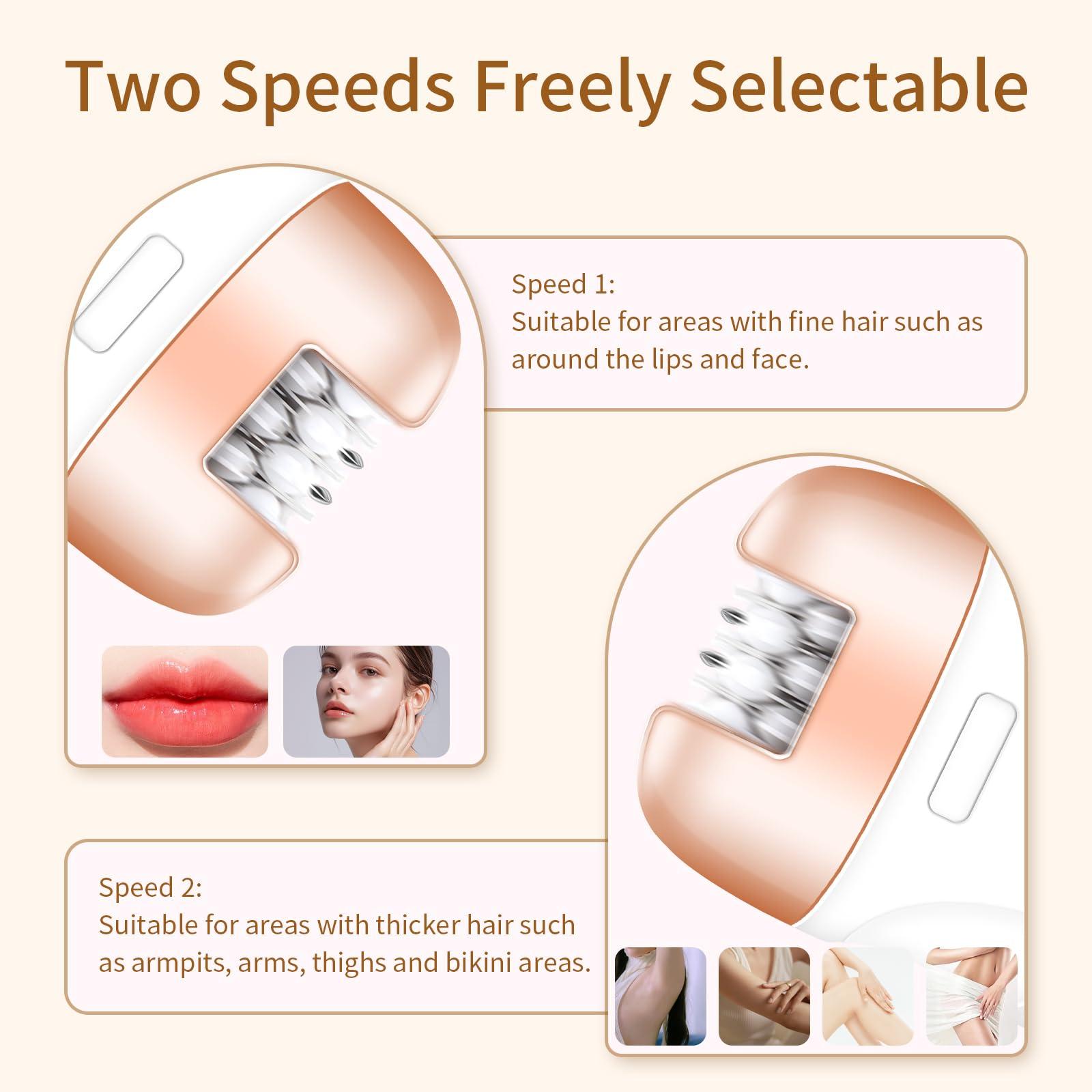 HaetFire Epilator for Women, Face Hair Epilator for Women, Portable 2 Speed Electric Lady Shaver Epilator, 3 in 1 Epilator Hair Removal with Hair Removal Device, Foot File, Lady Bikini Razor for Arm Leg Body