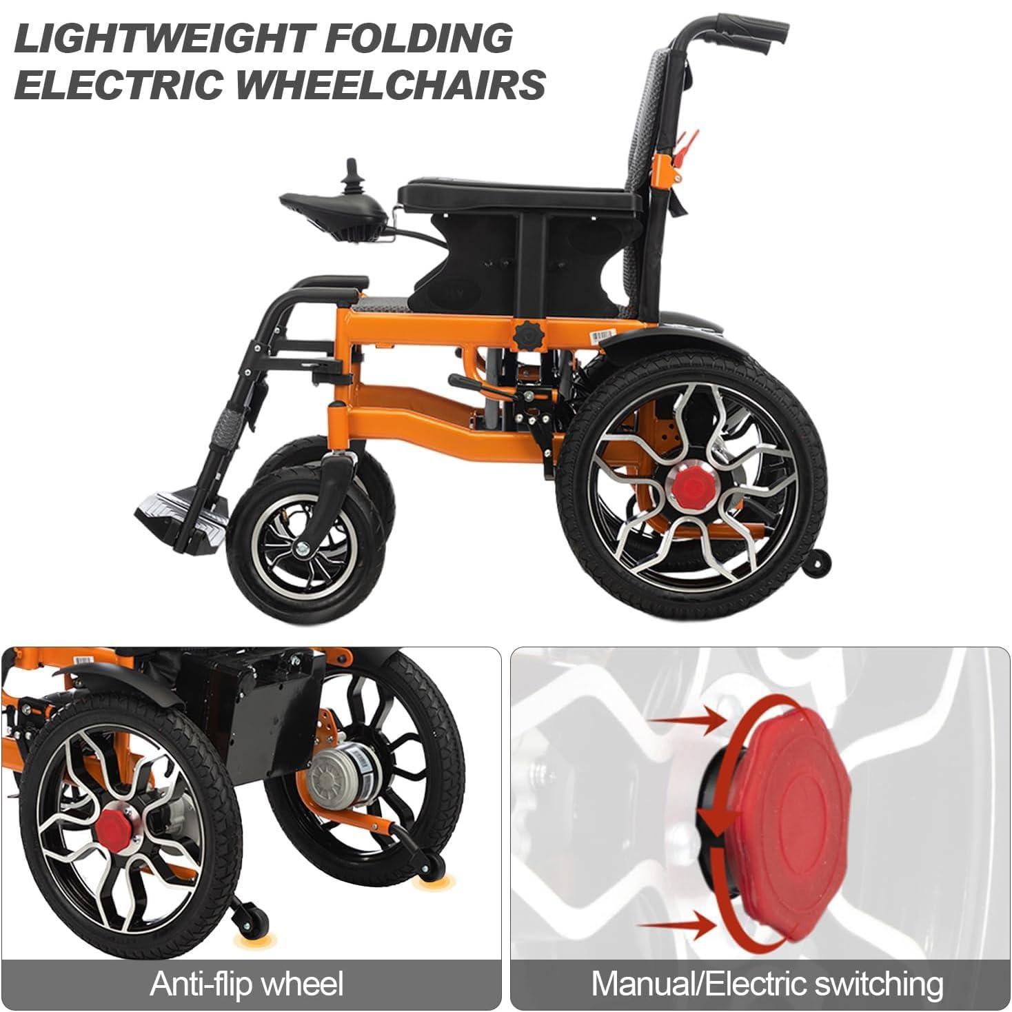 WETOBO Lightweight Foldable Electric Wheelchair for Seniors All Terrain Electric Wheelchairs for Adults Powerful Dual Motor Motorized Power Wheelchairs Up to 12 Mile Range 330 lbs Max Load