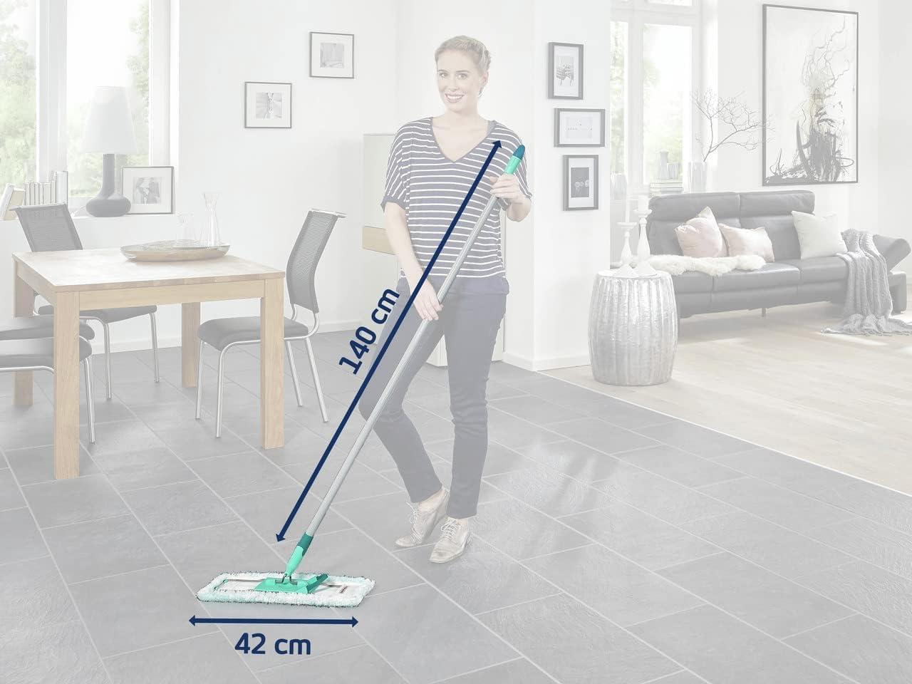 Leifheit Leifheit Profi XL Micro Fibre Mop, Deluxe 42 cm Large Flat Mop Head, Floor Mop with Universal Joint for Easy Steering, Turquoise