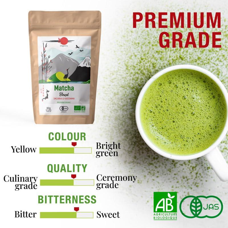 Origeens ORIGEENS Organic Japanese Matcha Tea - Blend from Shizuoka and Kagoshima - Organic Matcha Green Tea Powder - Matcha Powder 80g Bag