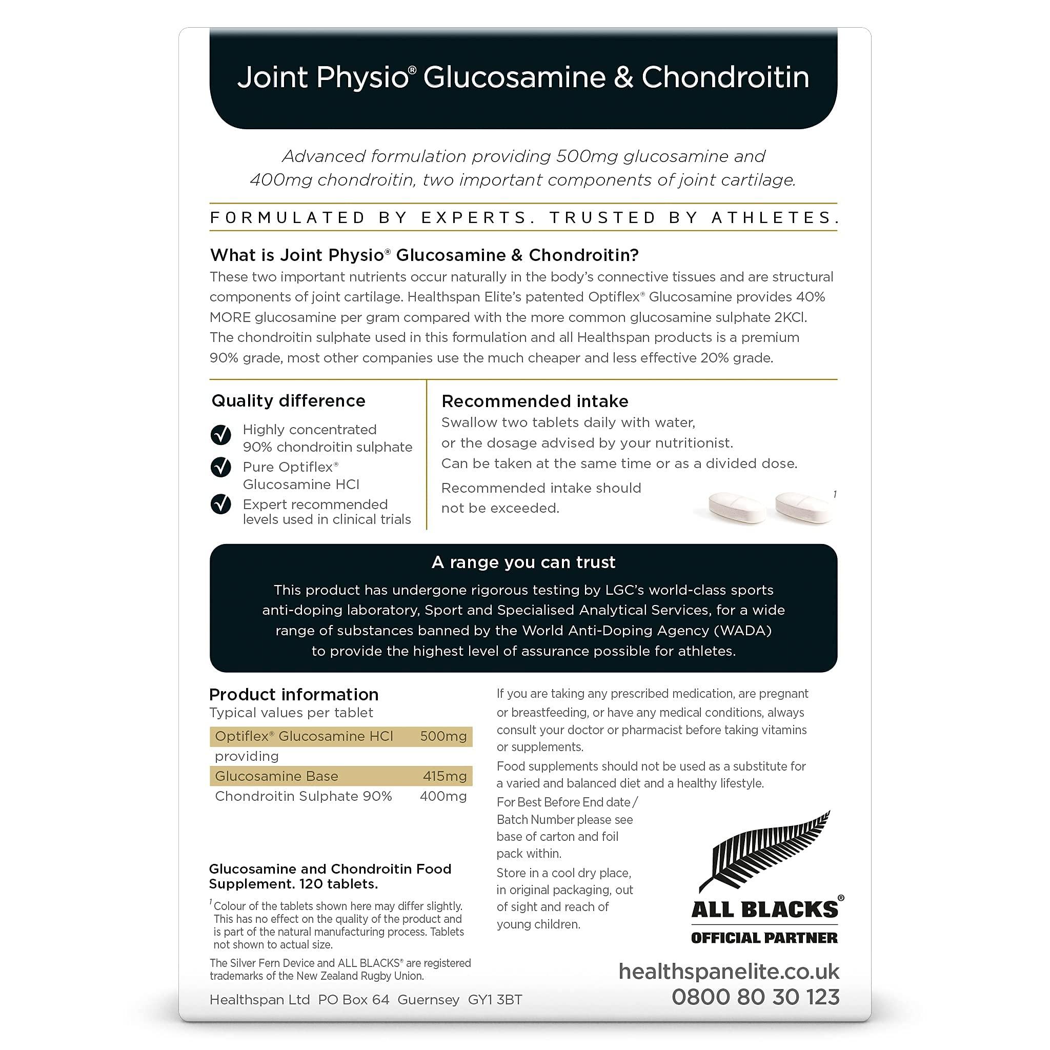 Healthspan Elite Healthspan Elite Glucosamine & Chondroitin Tablets (2 Months Supply) | Optiflex Glucosamine & Chondroitin Sulphate to Support Joint Health | All Blacks Official Partner | Informed Sport Accredited