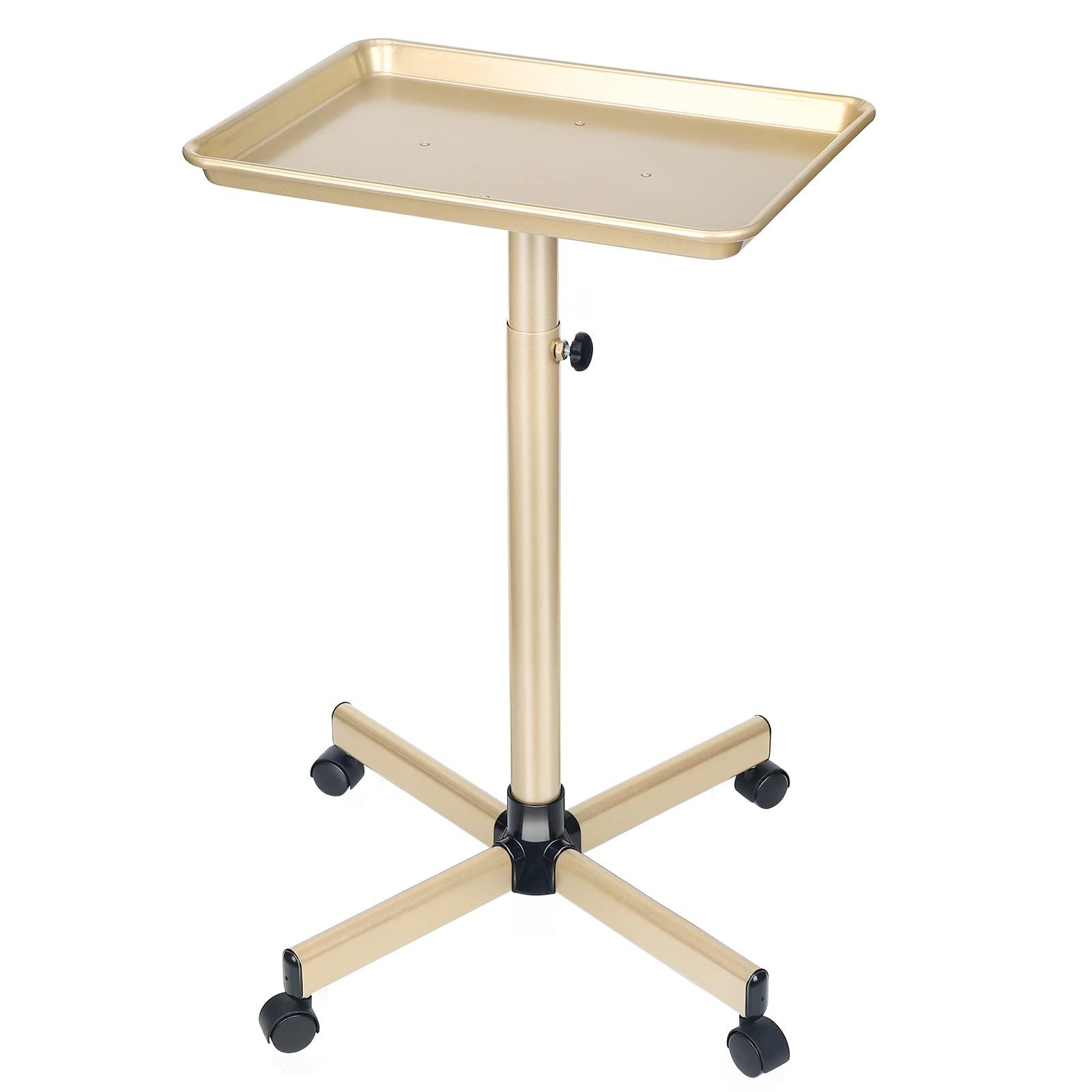 Findabetter Salon Tray, Champagne Gold Salon Tray, Salon Tray Cart with Adjustable Height, Salon Tray on Wheels, Ideal Use As Tattoo Tray&Deantal Tray, No-Rusting