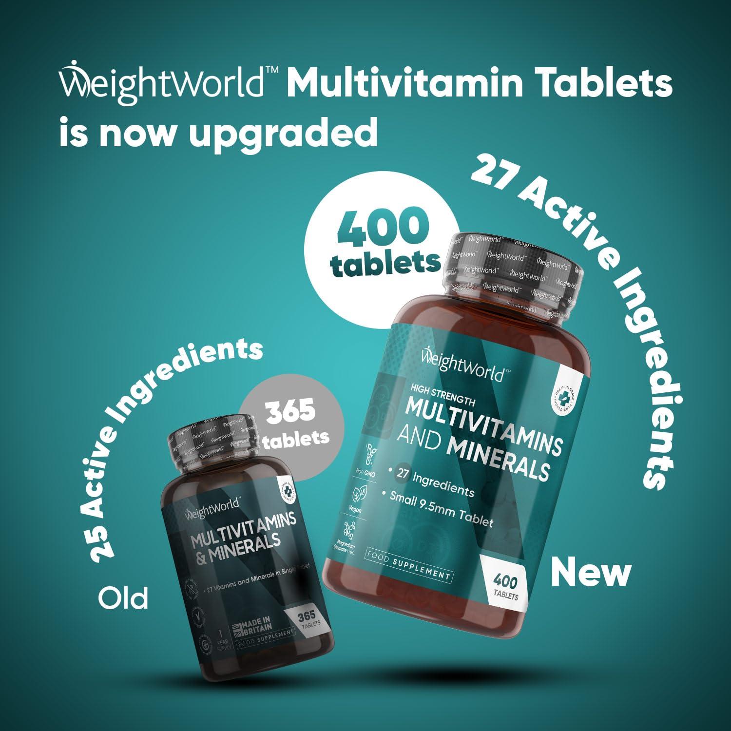 WeightWorld Multivitamin Tablets for Men & Women with 27 Active Multivitamins & Minerals Like Iron, Zinc, & Vitamin D - Peppermint Flavour 400 Micro Tablets - Vegan Multivitamins Nutritional Supplement