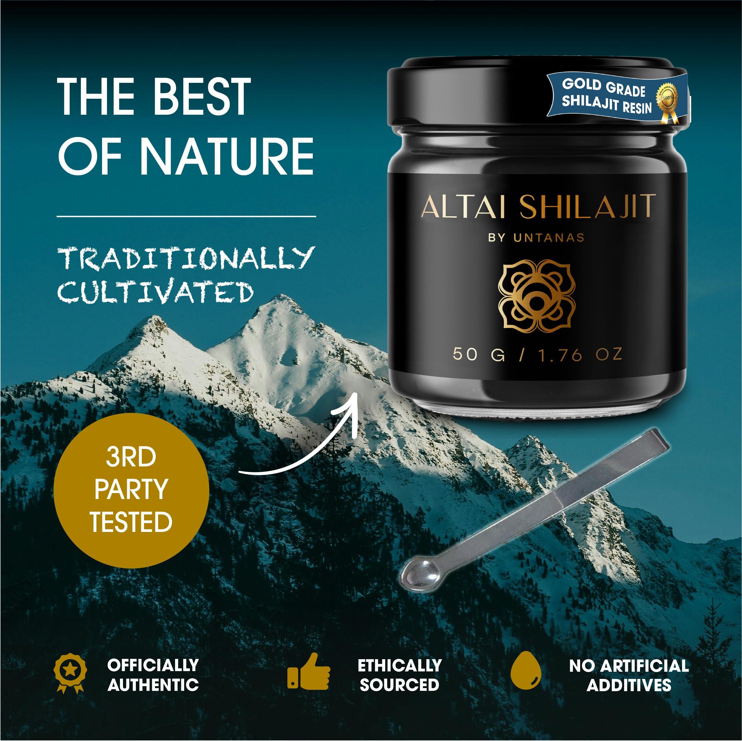 UNTANAS Altai Shilajit Resin - 50g Pure Shilajit - Gold Grade Shilajit - 6 Months Supply - for Vitality & Mental Clarity - Authentic Extraction Method - Fulvic Acid + Humic Minerals
