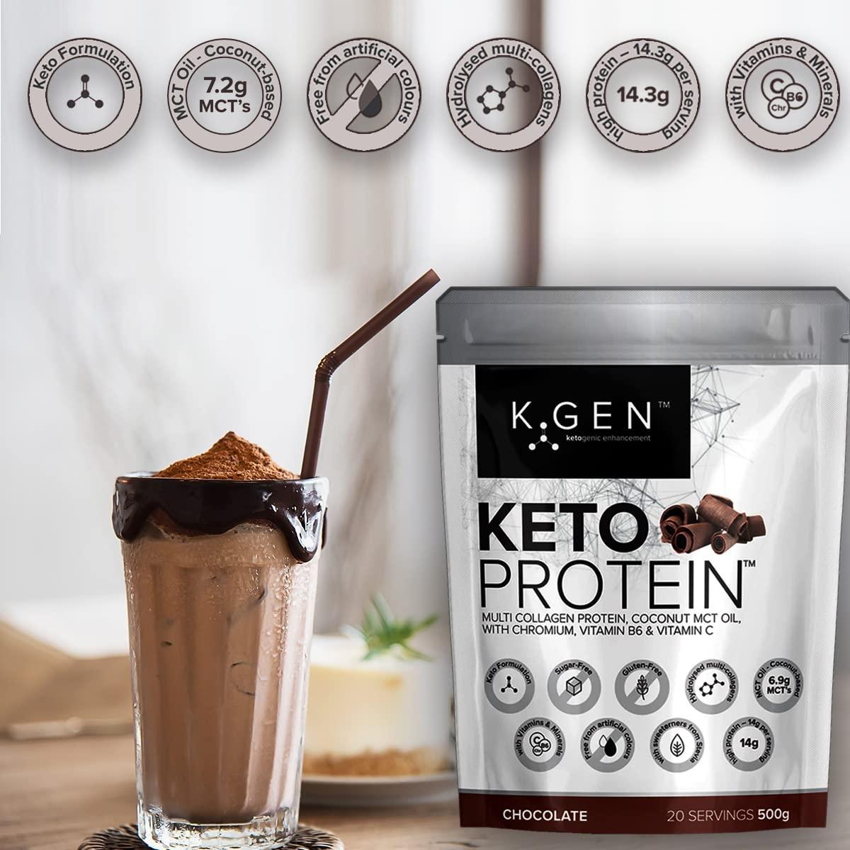 K GEN ketogenic enhancement K-GEN Keto Collagen Protein Powder Natural Multi Collagen Chocolate Blend, Coconut MCT Vitamin C+B6 | UK Made Advanced Ketosis for Keto & Paleo | Low Carb Free-from: Sugar, Whey & Gluten