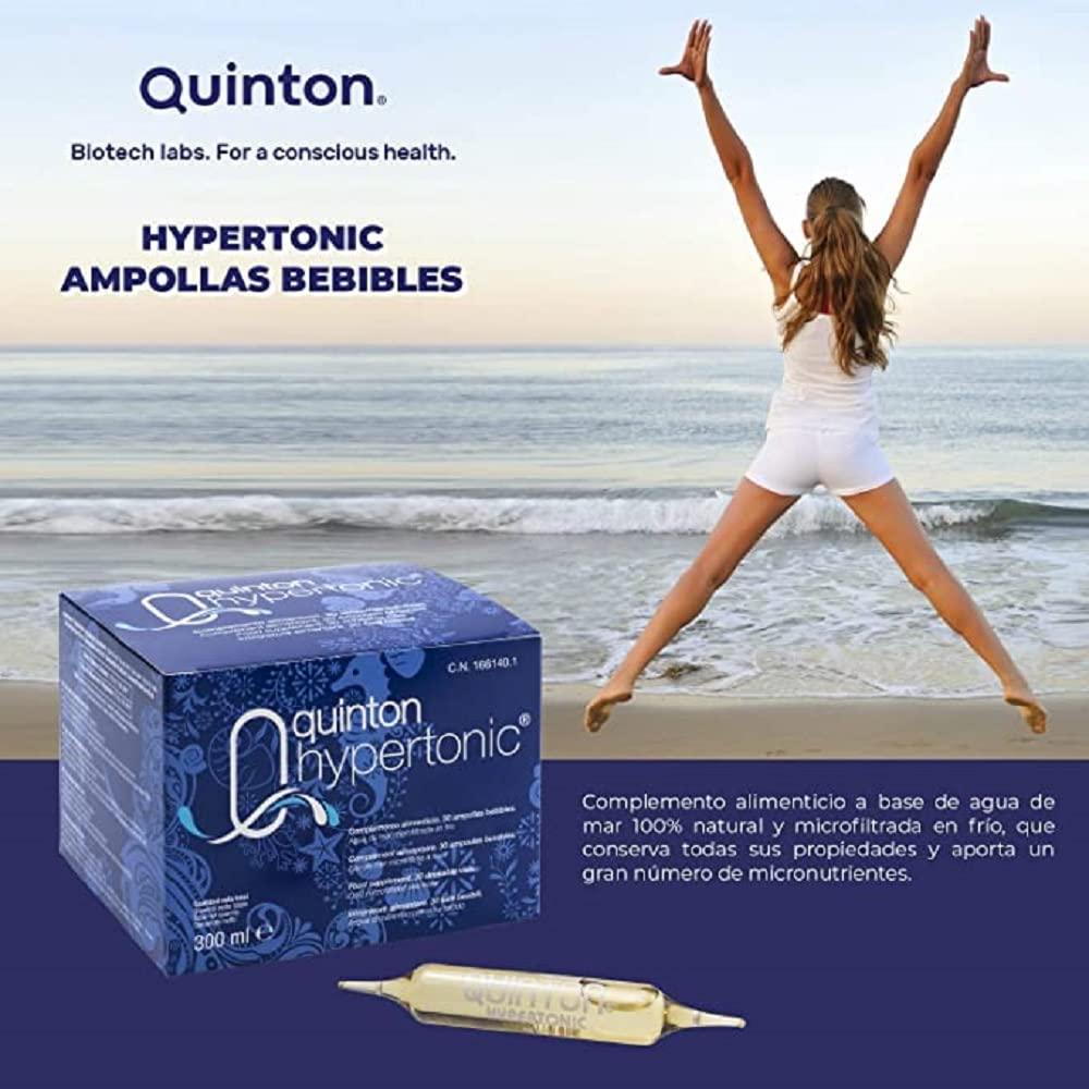 Quinton Eau de Quinton - Quinton Hypertonic, 100% Natural Hypertonic Seawater, With Magnesium and Micronutrients, 30 Drinkable Ampoules of 10 ml