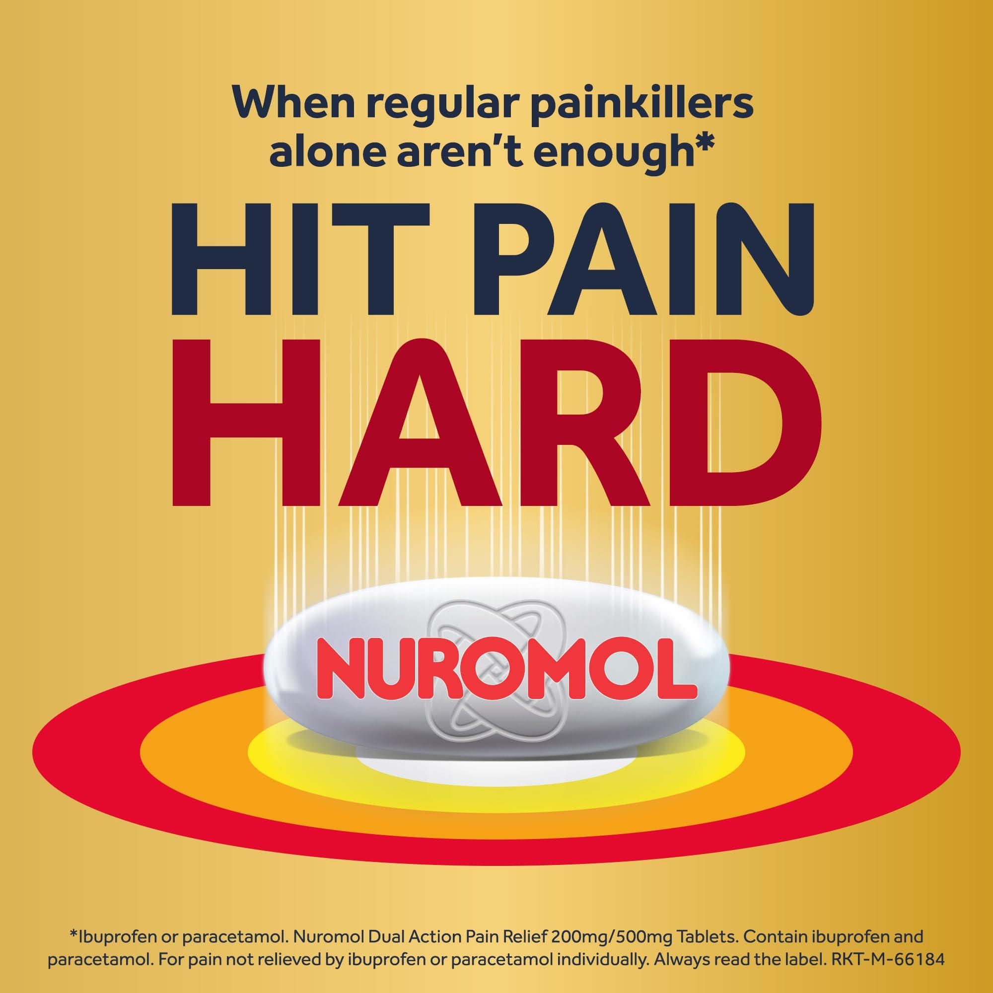 Nurofen Nuromol Dual Action Ibuprofen Paracetamol Tablets, 16 Count - Strong Painkillers for Joint, Period, Back Pain & Fever Relief