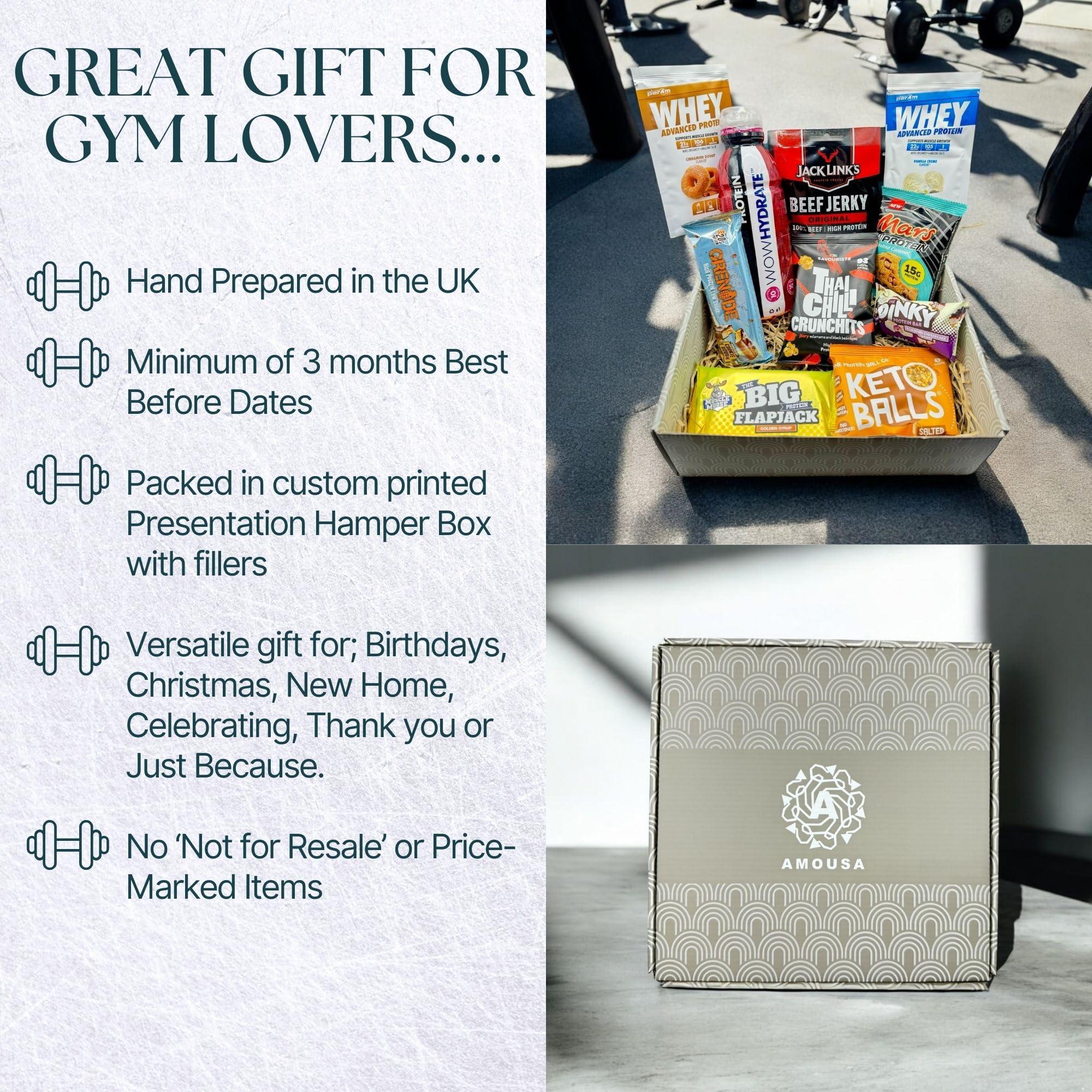 A Amousa Protein Hamper-Protein Gift Set & Fitness Hamper Including Protein Bar, Protein Powder & More! This Protein Box Is A Great Gym Gifts for Men&Women! Protein Gifts for Men,Women & Gifts for Gym Lovers!