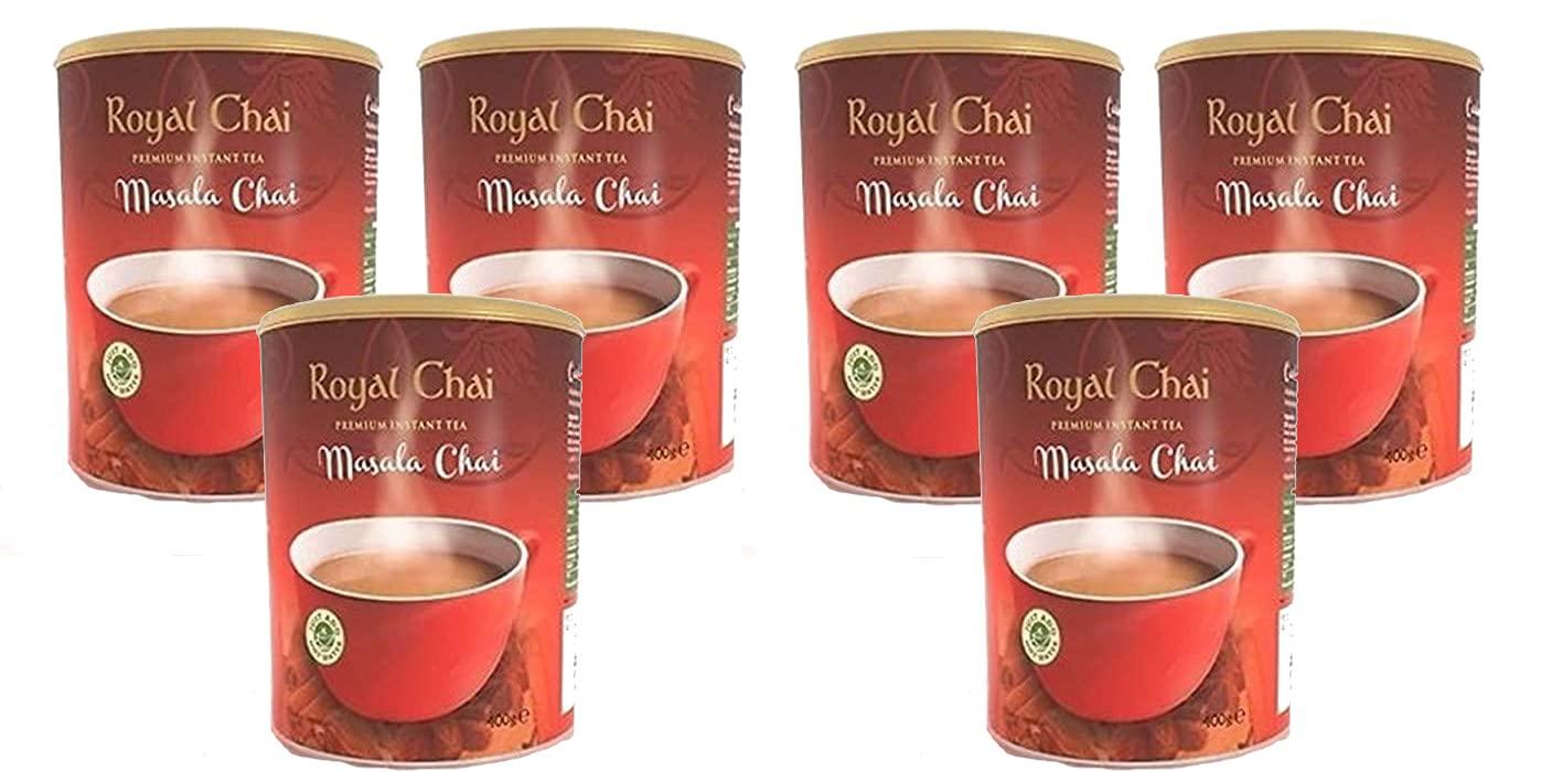 Royal Chai Royal Chai Masala Sweetened Tub 400g (Pack of 6) Premium Instant Tea Masala Tea Natural Instant Masala Indian Tea