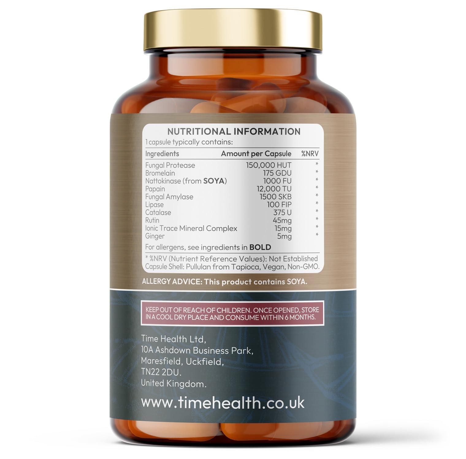 Time Health Systemic Proteolytic Enzymes Complex Repair & Recovery Mixed Enzyme Formula with Ginger & Ionic Trade Minerals UK Made Zero Additives Pullulan