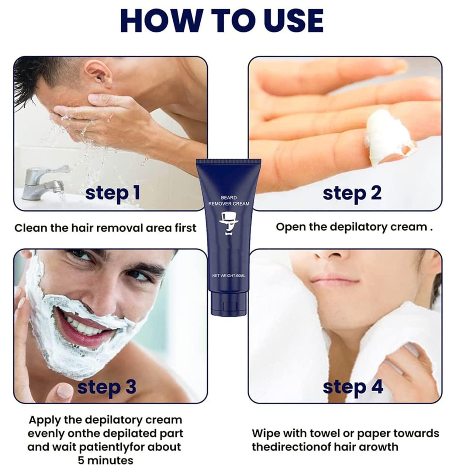 Bamideo Men Permanent Hair Beard Removal Cream Depilatory Paste Face,Men Hair Removal Cream,Permanent Hair Removal Cream, Natural Soft Painless Beard Remover Cream - Suitable for Face,Legs,Arms (2pcs)