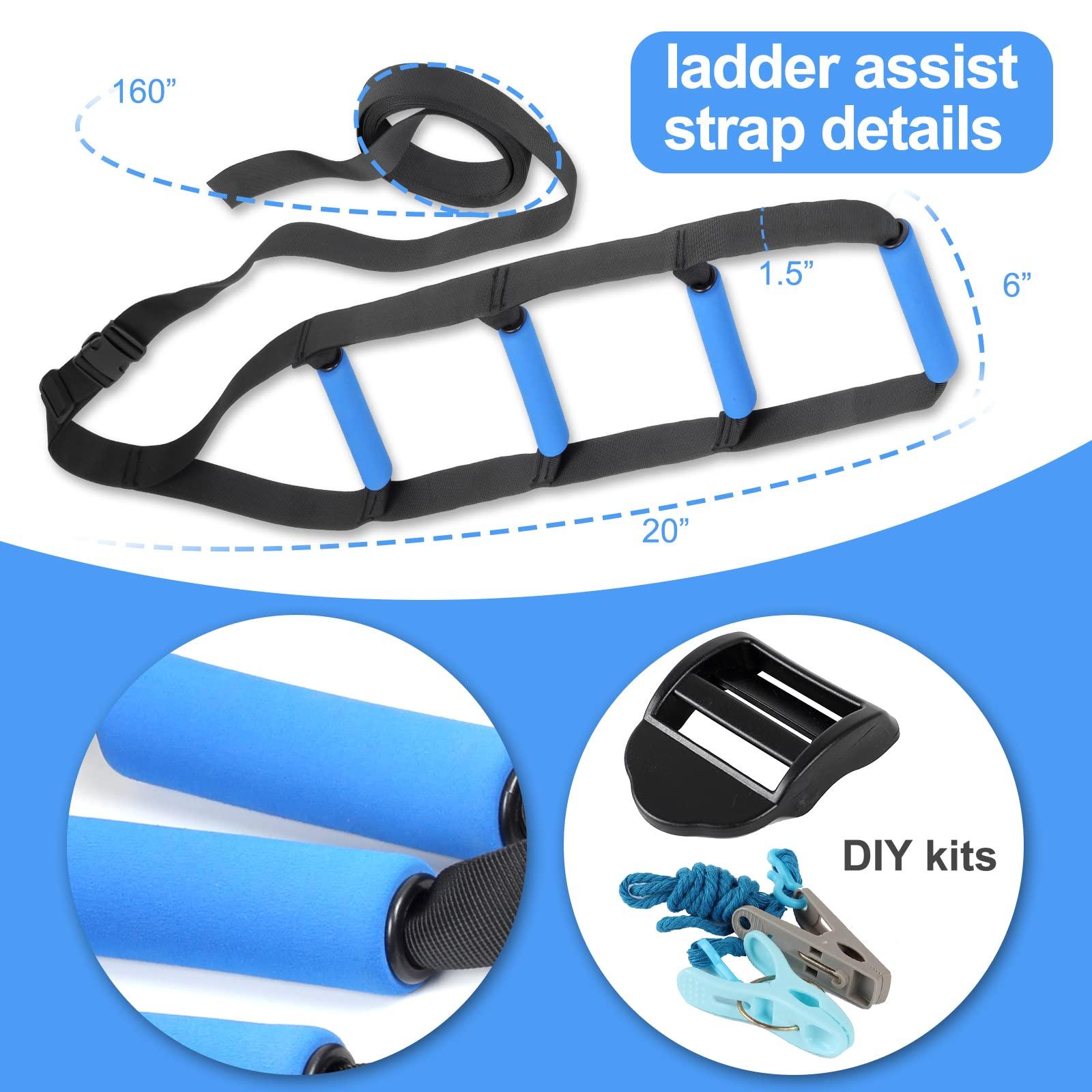 Homymusy Bed Ladder Assist,Pull up Helper and Sit up Helper 4 Handle Grips,Bed Rail Assistance Devices Adjustable Length Bed Lift for Any Beds Mobility Aid for Elderly, Handicapped,Injured (160 INCHES)