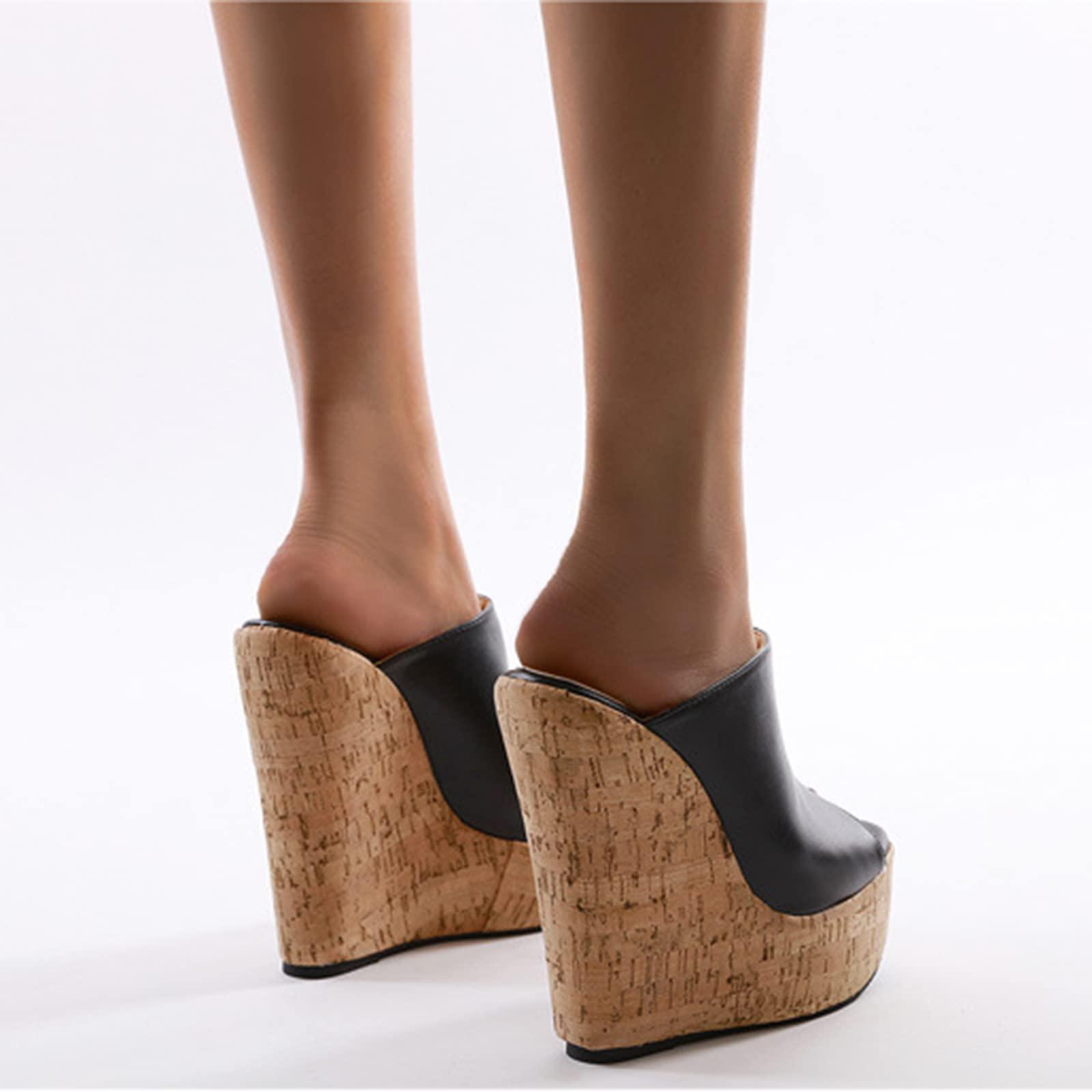 woileRQ woileRQ Women's Platforms Wedge Peep-toe Sandals,Summer Cozy Flats,Sexy Open Toe Slide,Wedding Party Dress Heeled Sandals,Black,36