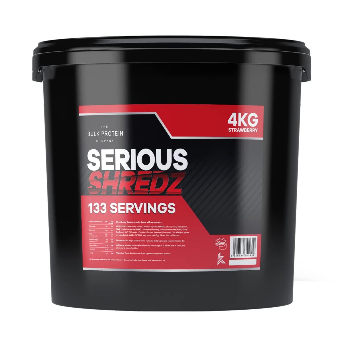 The Bulk Protein Company Serious Shredz 4kg Diet Whey Protein Powder Contains L-Carnitine L-Tartrate and Green Tea extract Supports Lean Muscle Growth, 133 Servings The Bulk Protein Company (Strawberry)