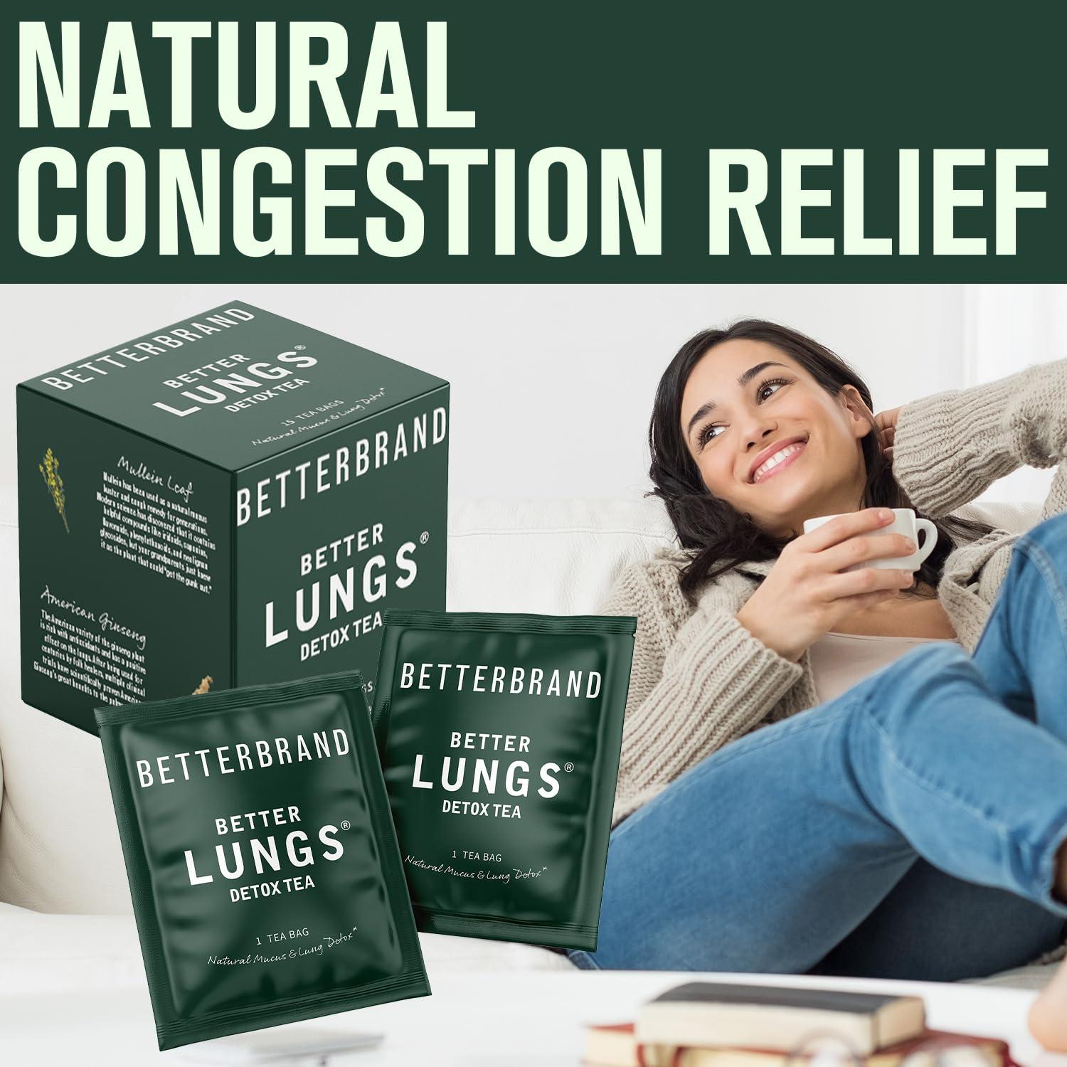 Betterbrand Betterbrand BetterLungs Detox Tea Herbal Tea for Respiratory Support | Mullein Leaf & Herbal Blend for Lung Health & Wellness | Caffeine-Free | 15 Tea Bags