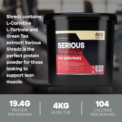 The Bulk Protein Company Serious Shredz 4kg Diet Whey Protein Powder Contains L-Carnitine L-Tartrate and Green Tea Extract Supports Lean Muscle Growth, 133 Servings The Bulk Protein Company (Vanilla)